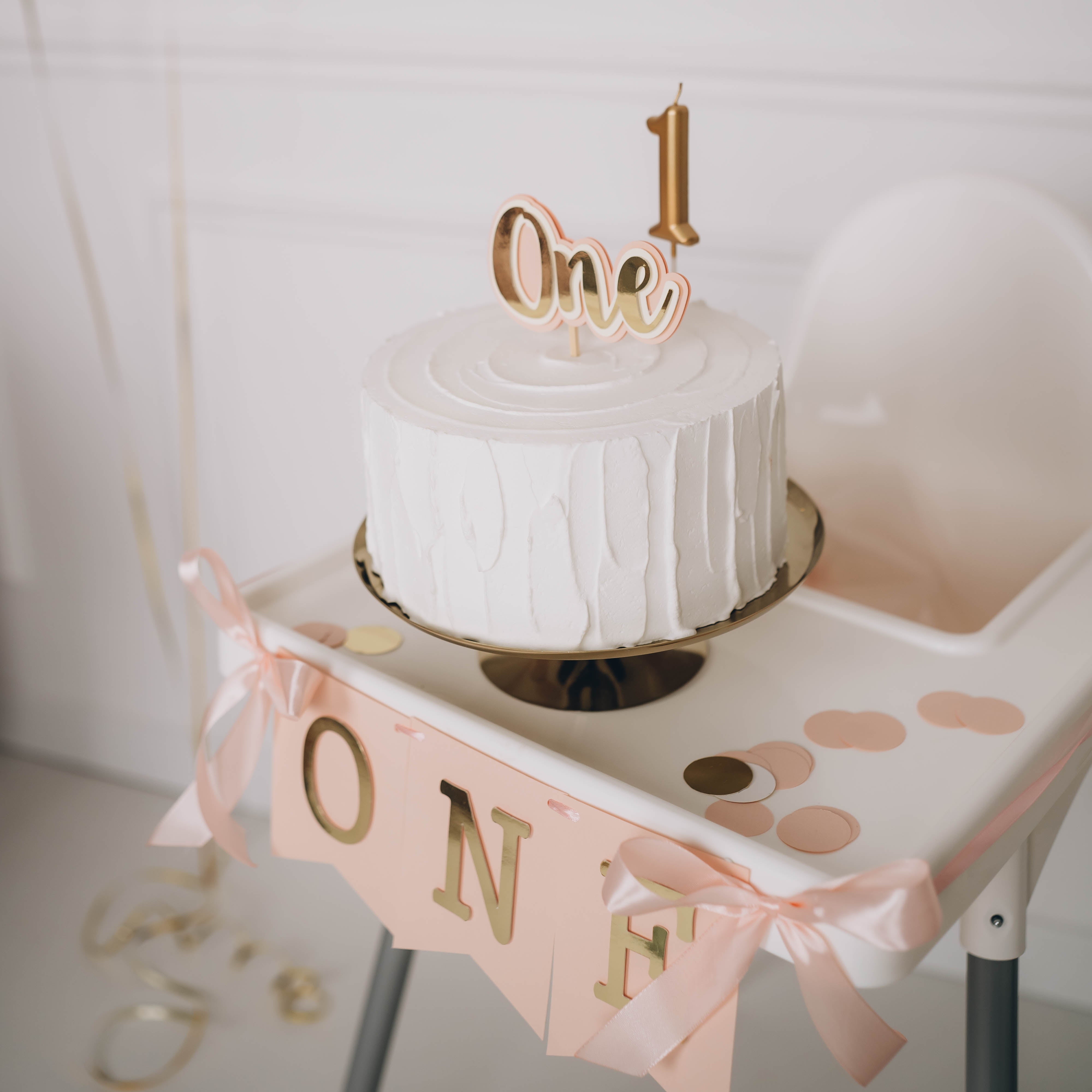 Blush Gold Highchair Banner, Girl 1st Birthday Party Decor