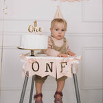 Blush Gold Highchair Banner, Girl 1st Birthday Party Decor