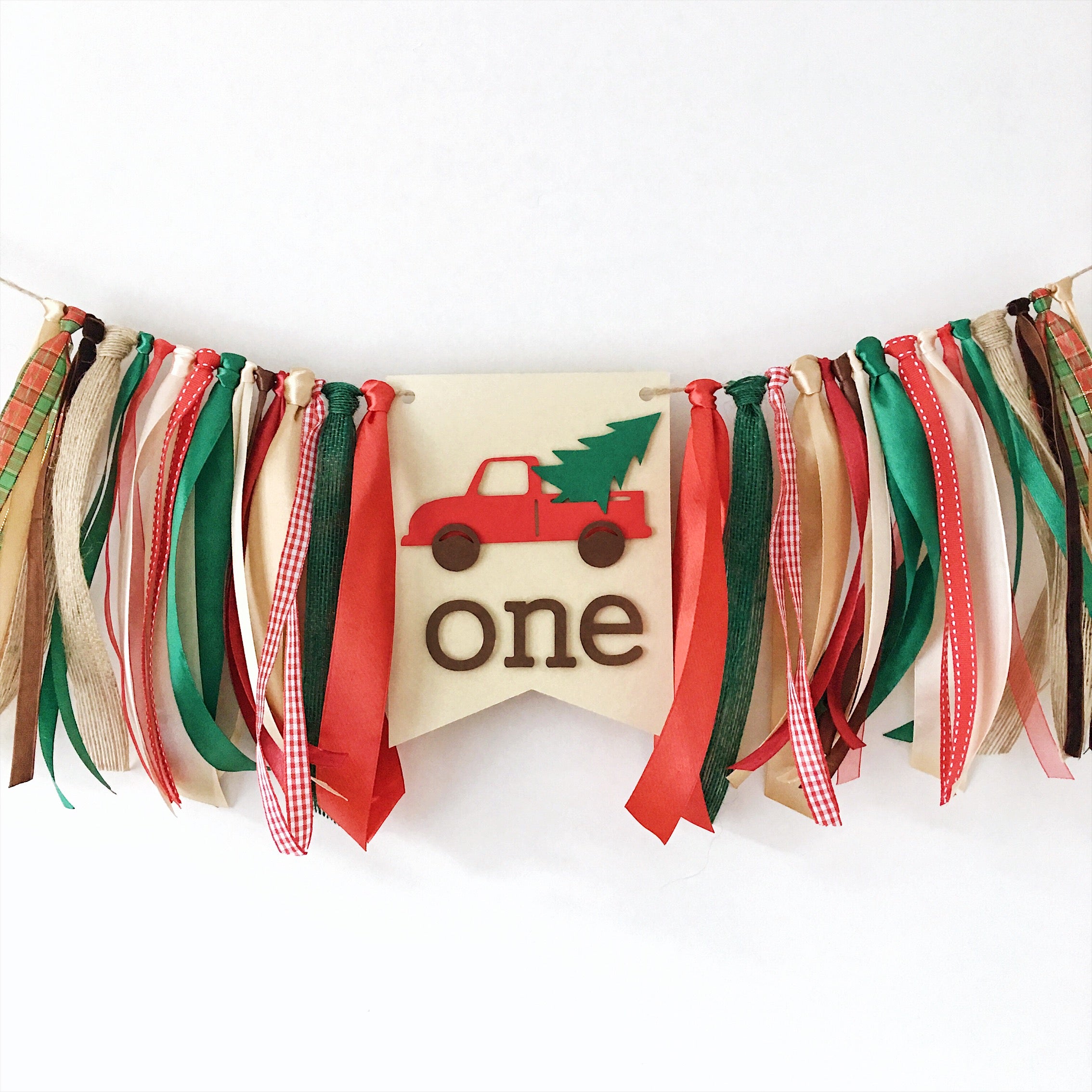 Christmas Red Truck highchair banner for baby's 1st birthday party and holiday photos