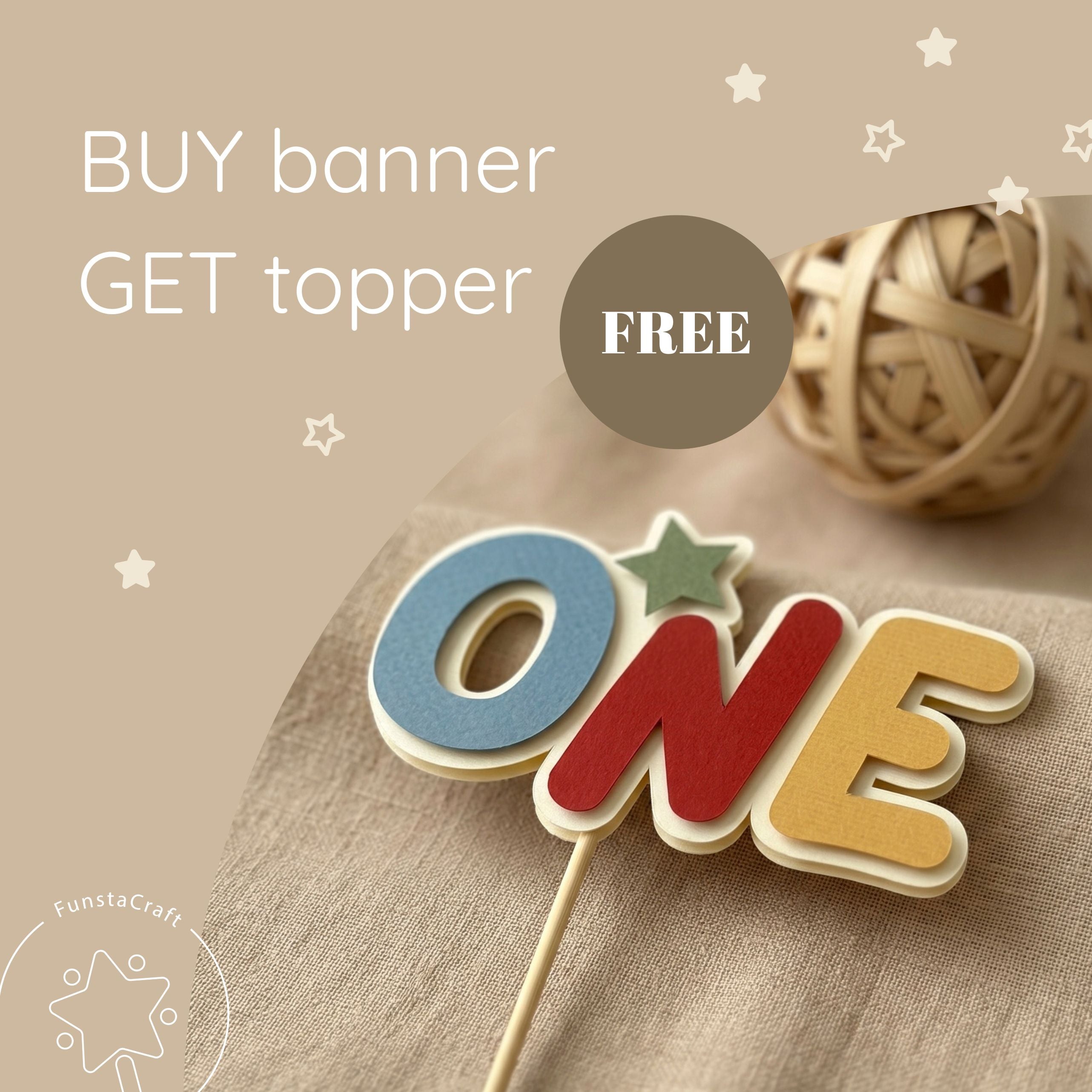 Buy Banner Get Free Gift Cake Topper Fun to be One
