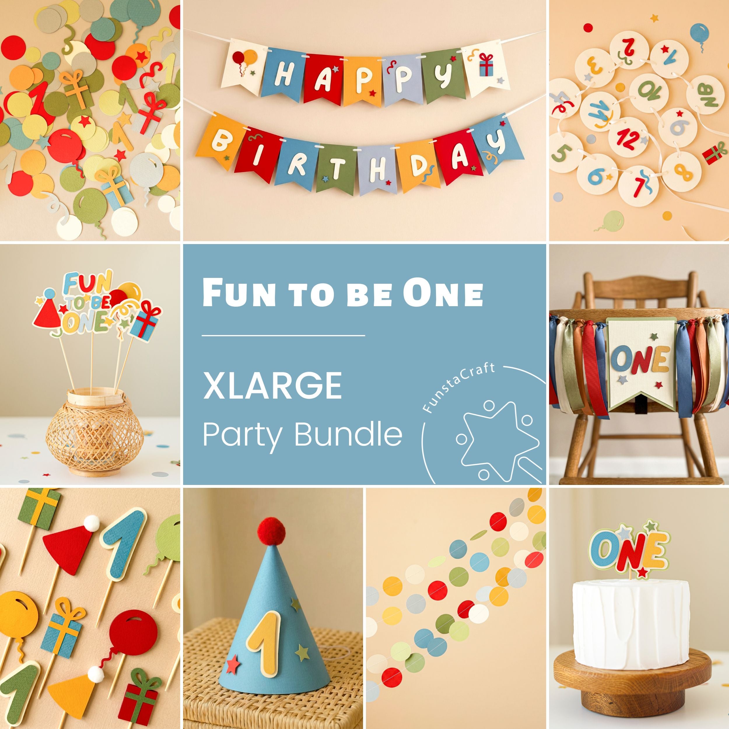 Birthday party decorations with 'Happy Birthday' banner in colorful style