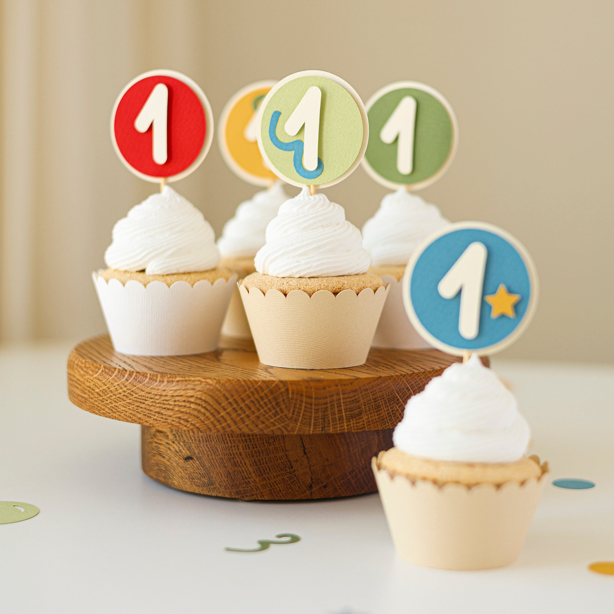 Fun to be One Cupcake Toppers - Colorful Party Animals Decor