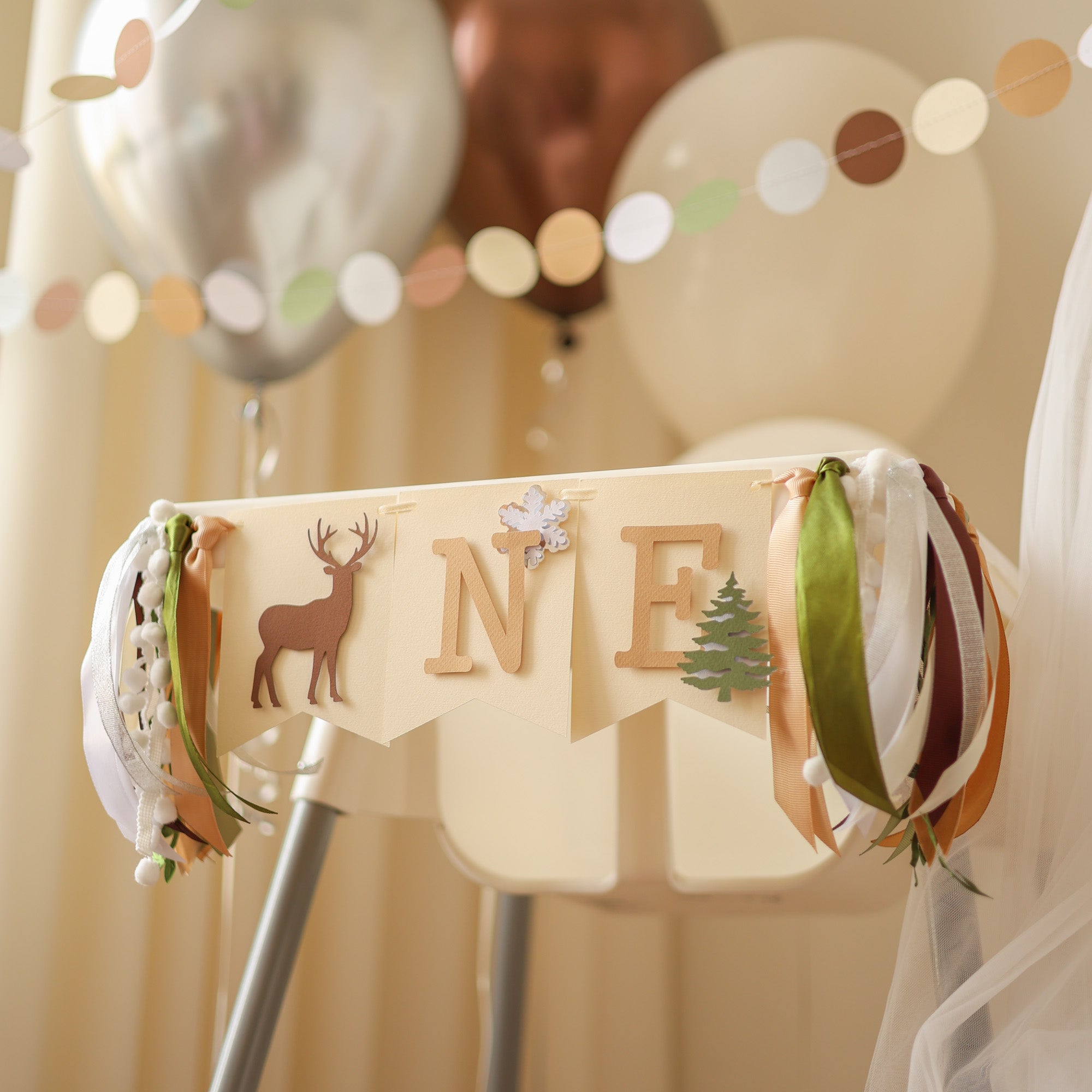 Winter deer highchair banner for 1st birthday cake smash