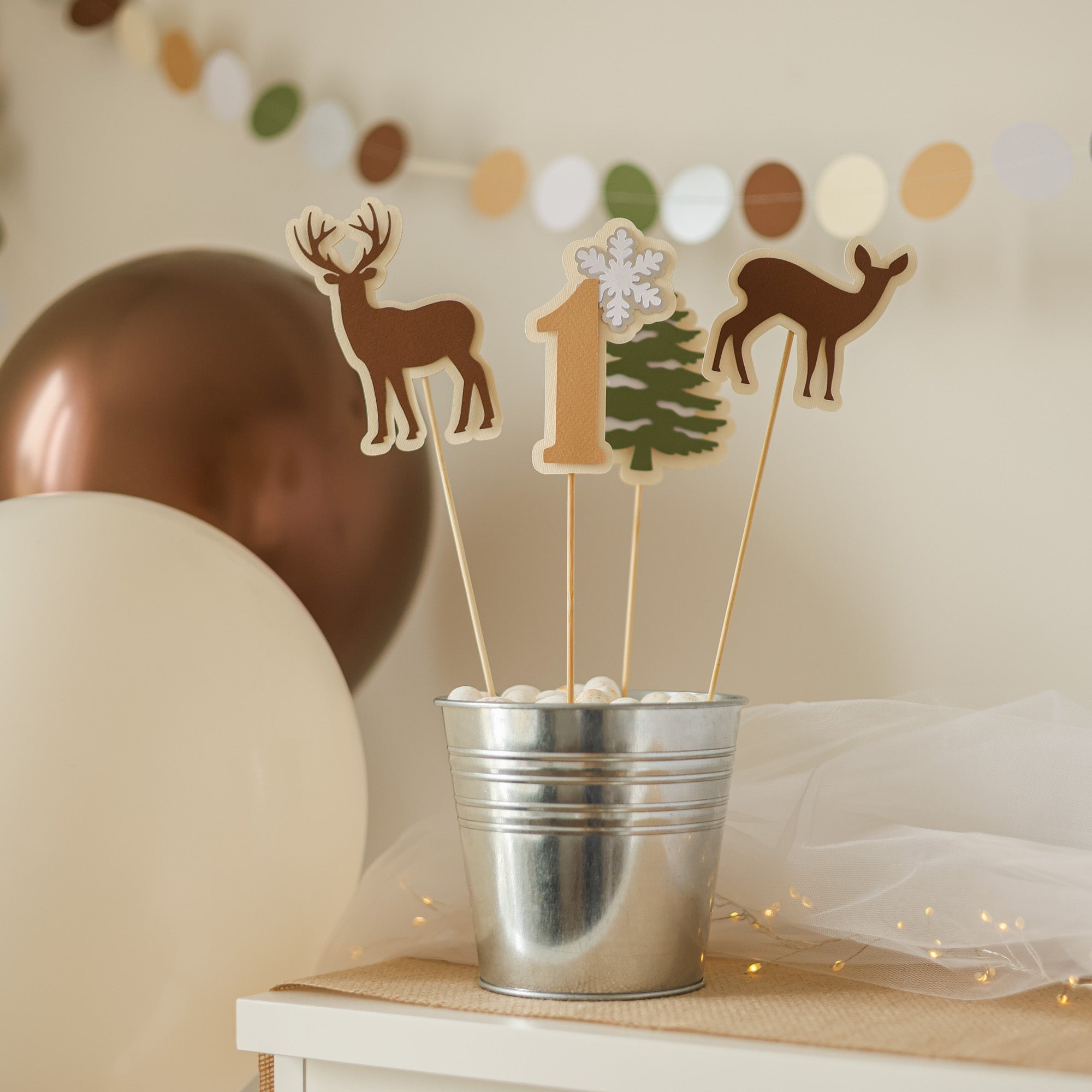 Winter Deer Centerpieces, Woodland, One Deerful Evergreen Tree theme