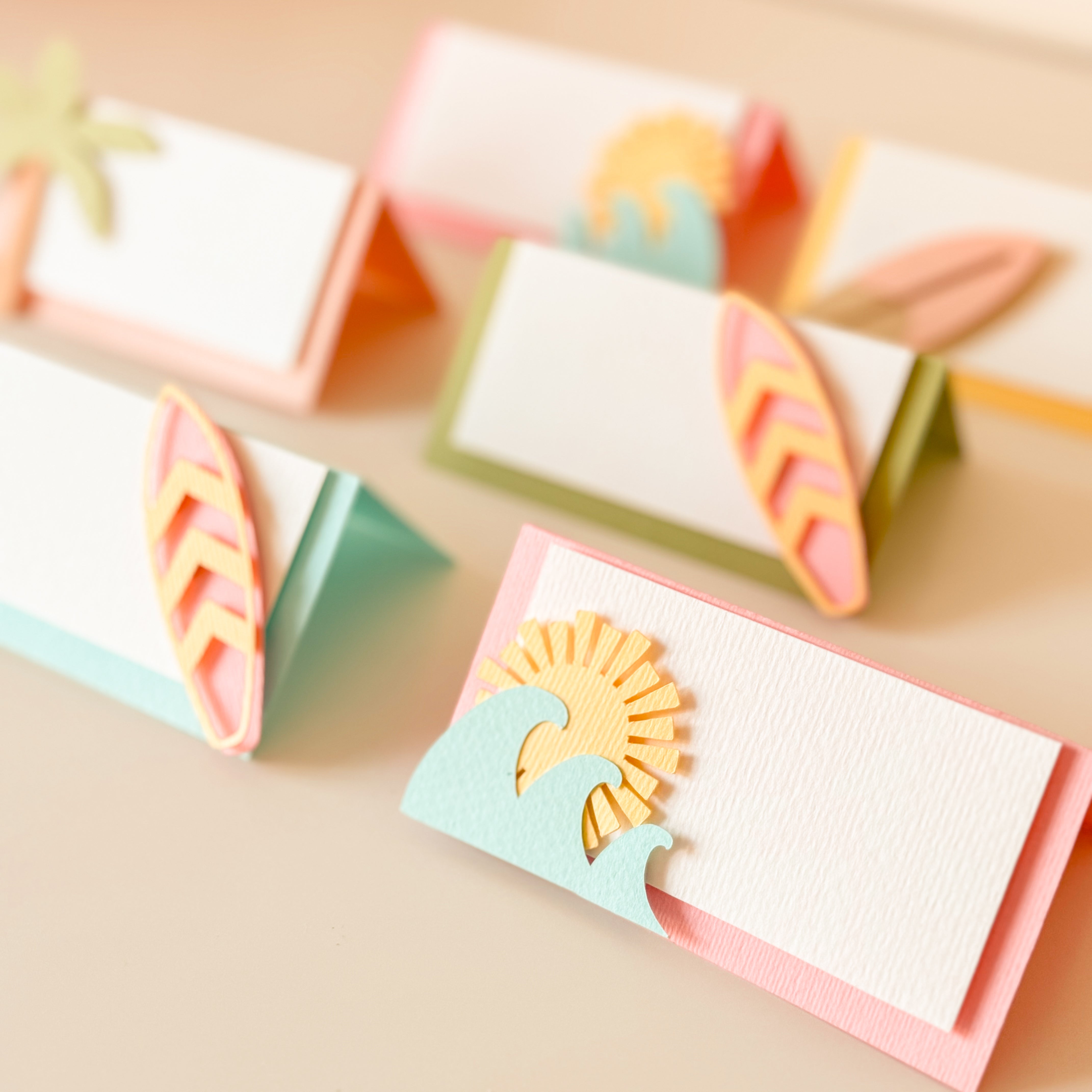 Surf Girl Food Tents The Big One Birthday Little Surfer Place Cards 