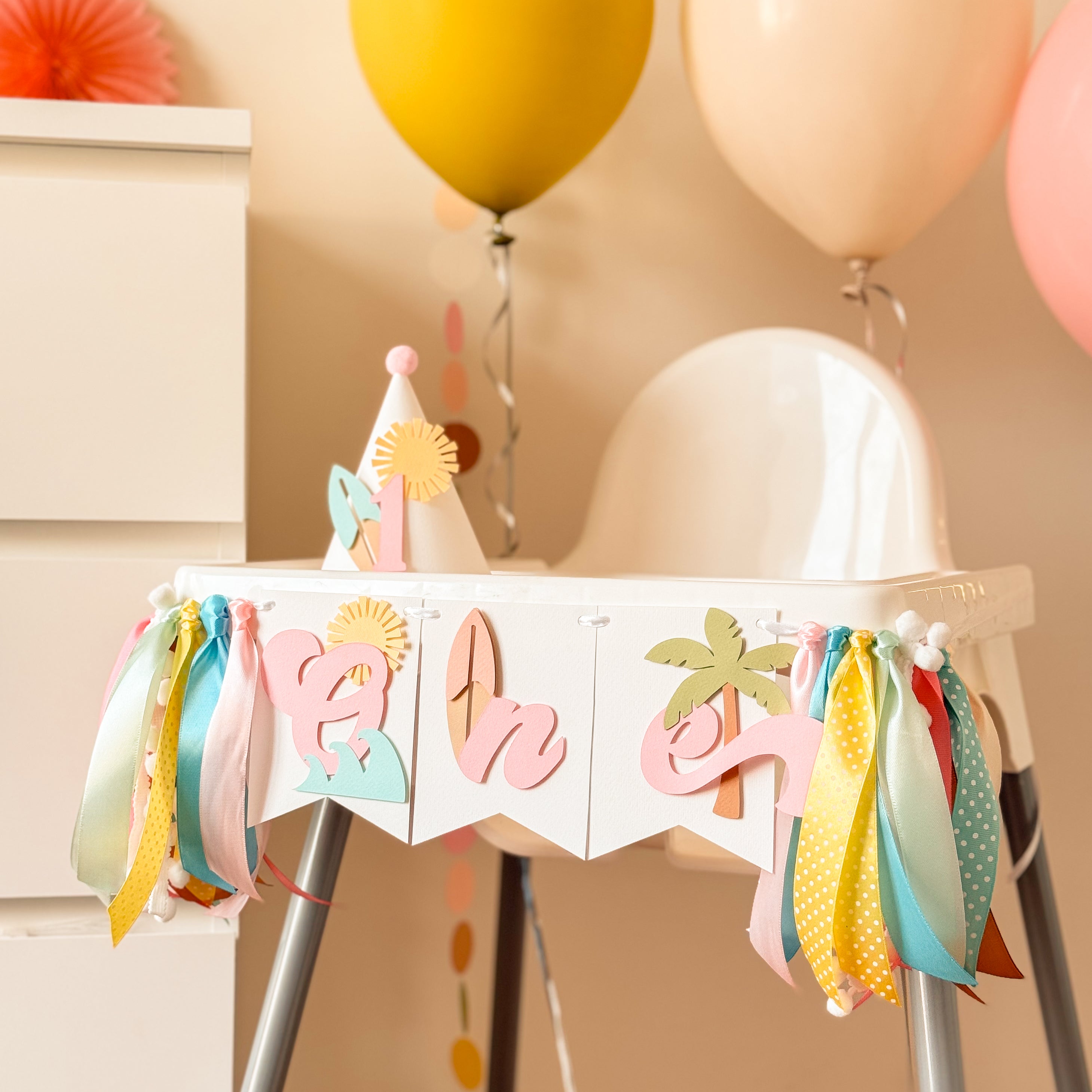 Surf Girl One First Birthday Highchair Banner Surf 1st Birthday