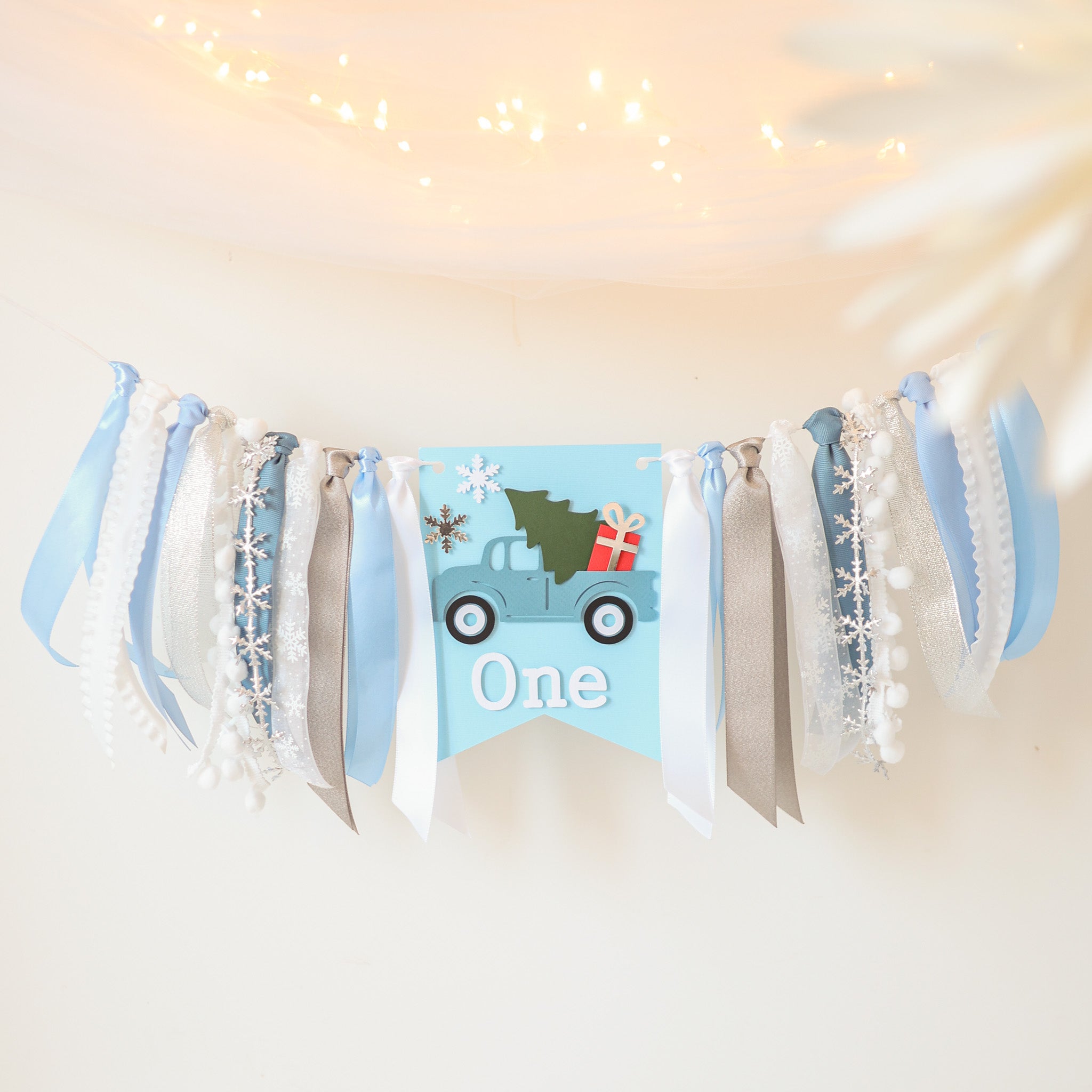 Christmas Red Truck highchair banner for baby's 1st birthday party and holiday photos