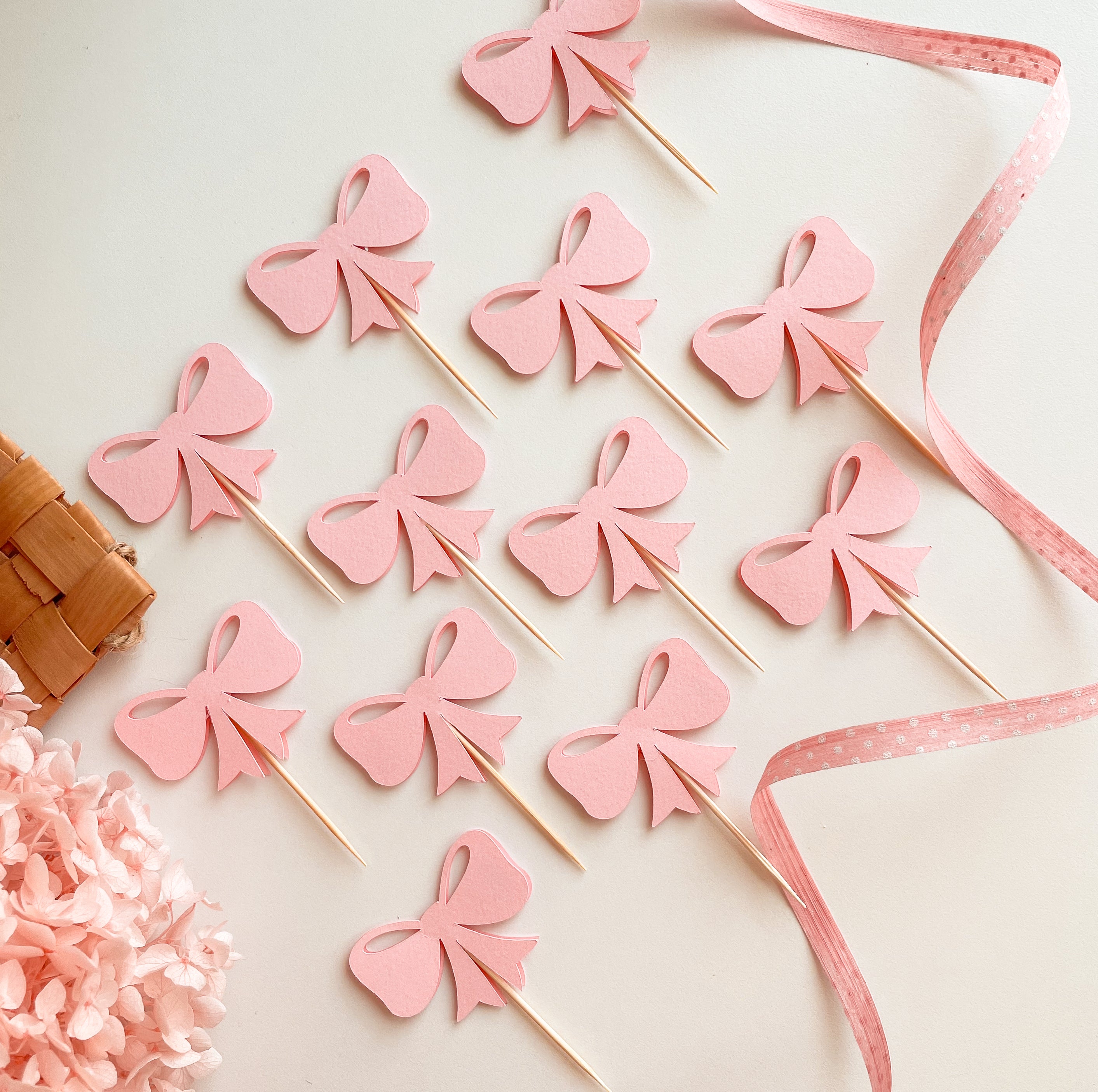 Pink Bow Cupcake Toppers Coquette Baby Shower Bonjour Bebe Party 