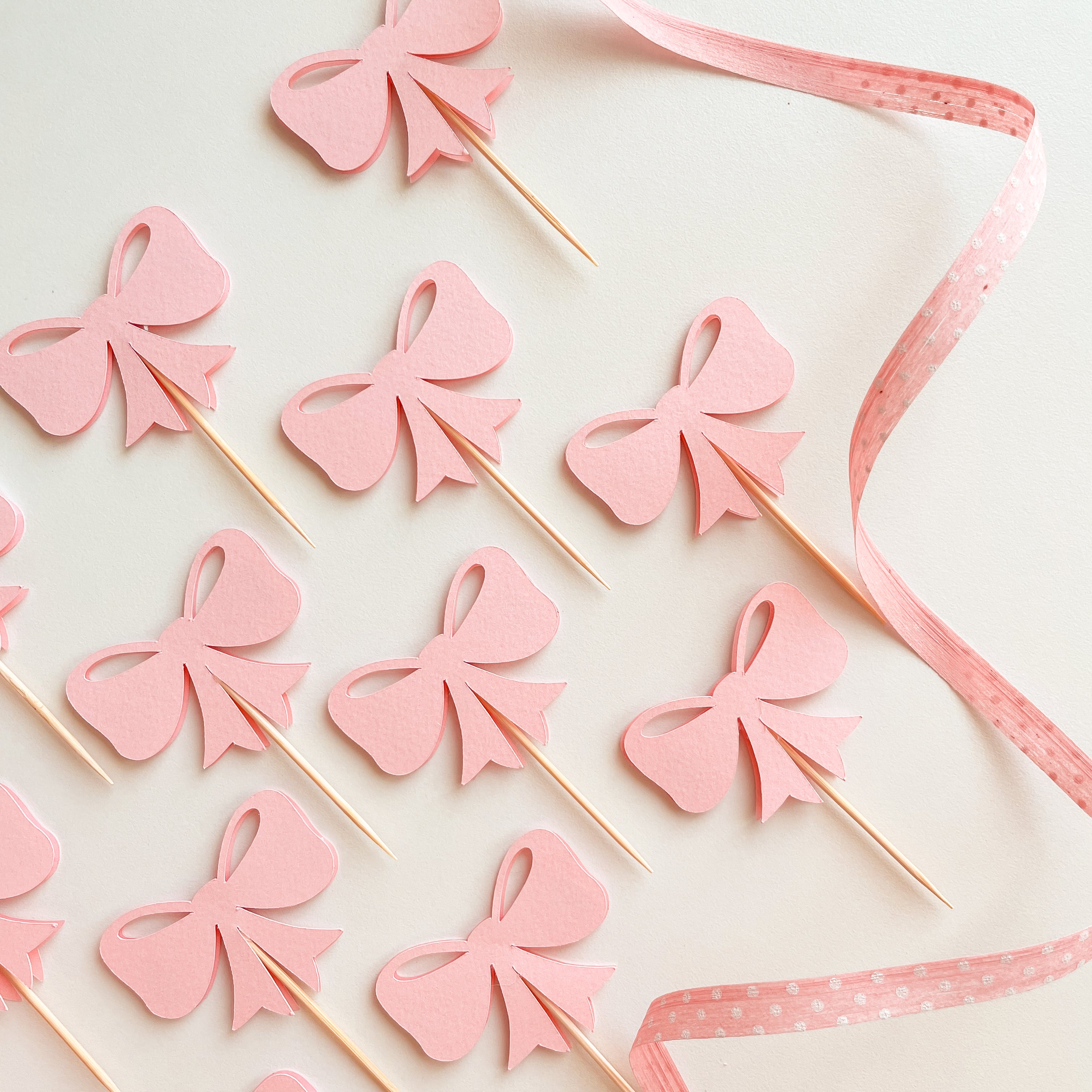 Pink Bow Cupcake Toppers Coquette Baby Shower Bonjour Bebe Party 