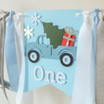 Christmas Red Truck highchair banner for baby's 1st birthday party and holiday photos