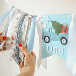 Christmas Red Truck highchair banner for baby's 1st birthday party and holiday photos