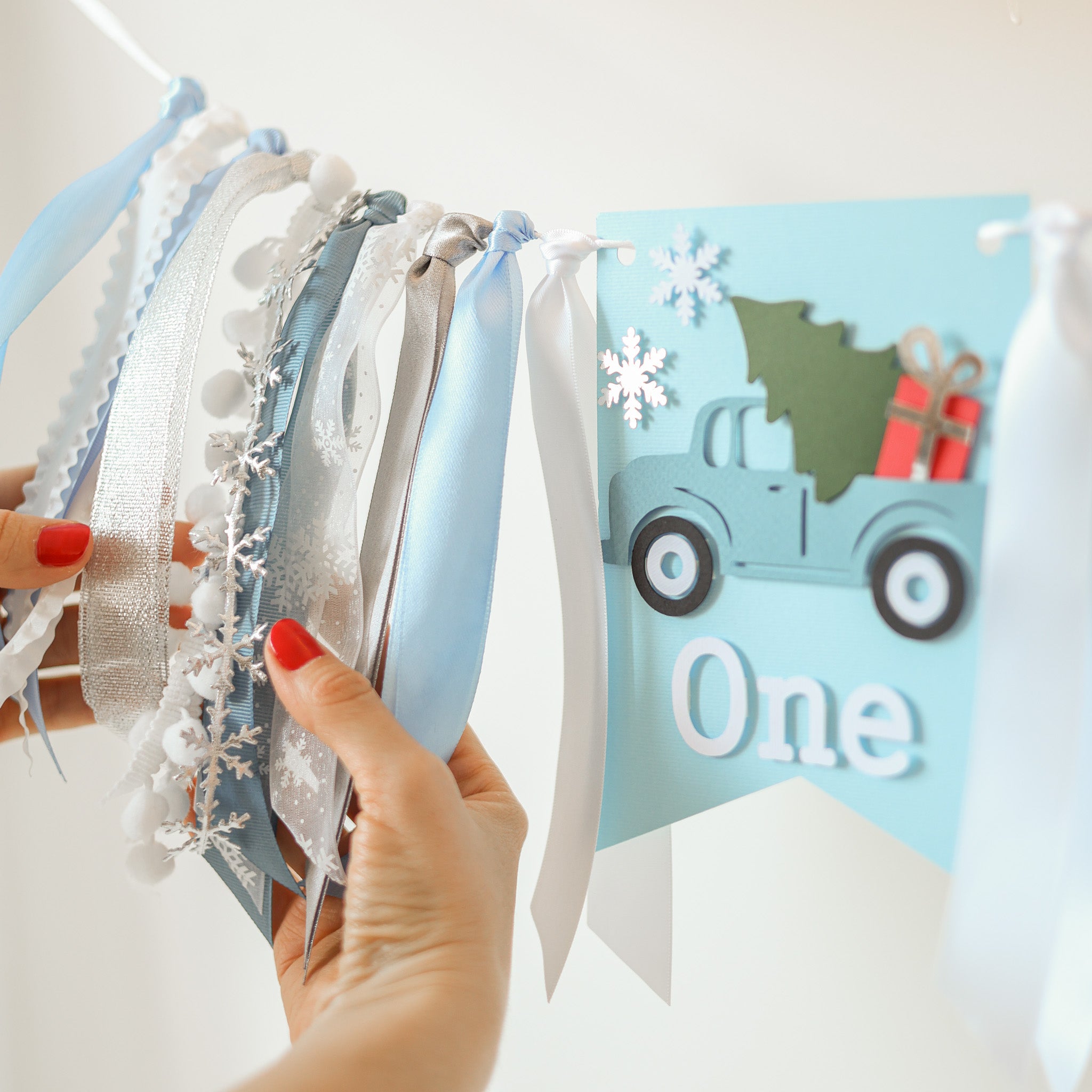 Christmas Red Truck highchair banner for baby's 1st birthday party and holiday photos