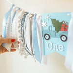 Christmas Red Truck highchair banner for baby's 1st birthday party and holiday photos