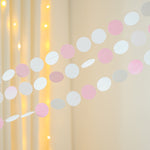 Paper circle banner backdrop for baby girl shower and first birthday photoshoot