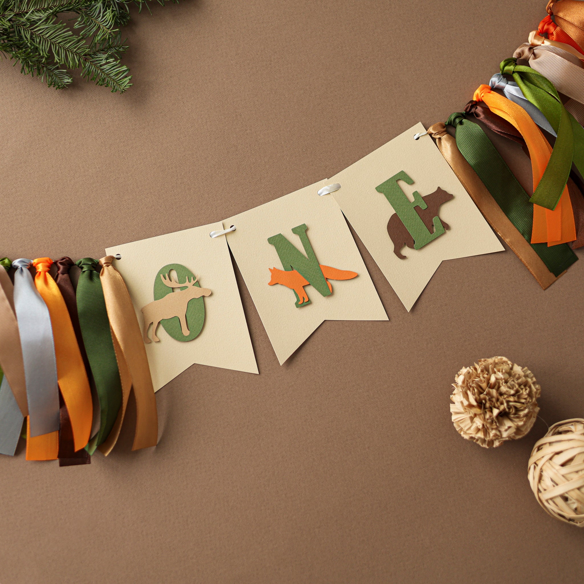 Woodland High Chair Banner - Forest Animals 1st Birthday Decor