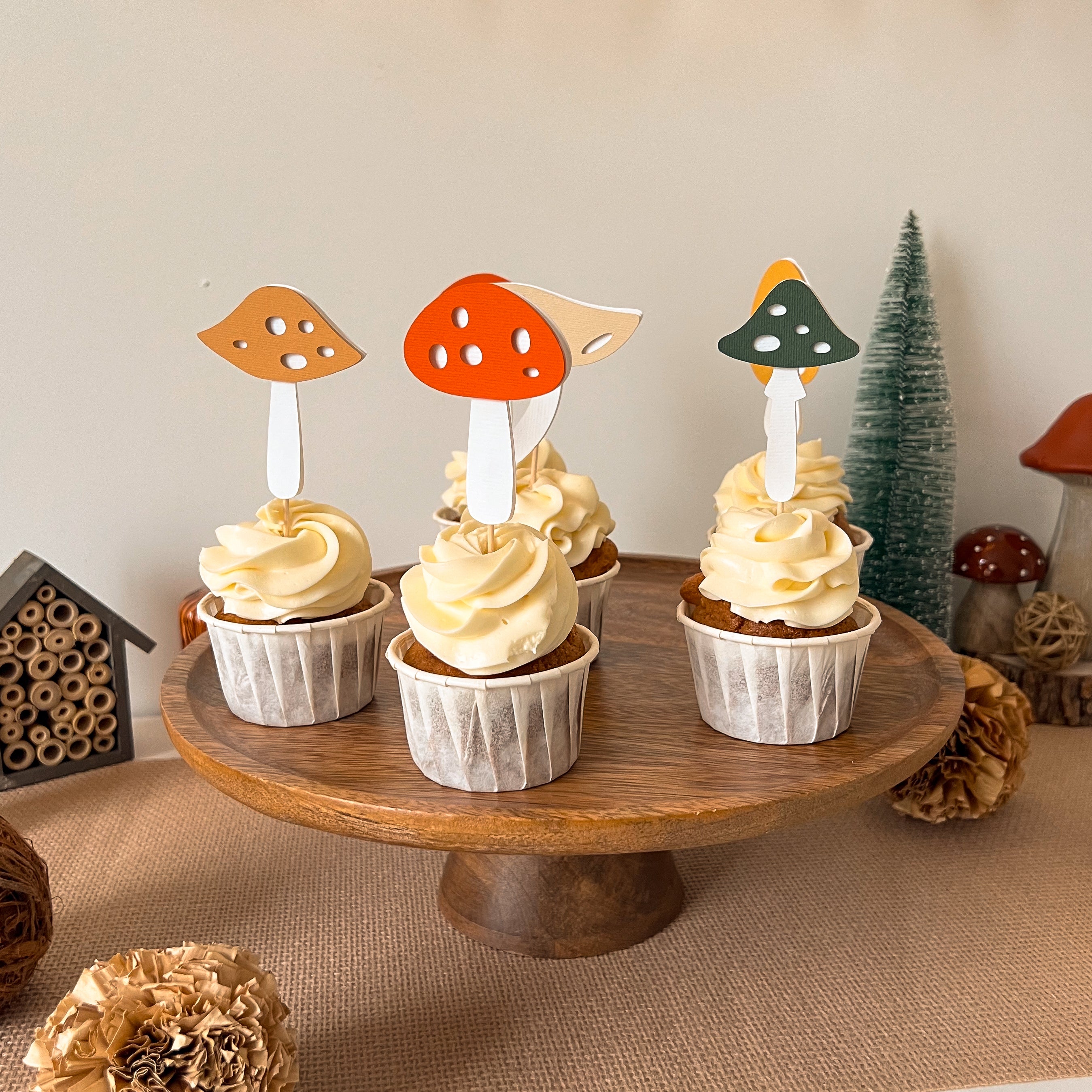 Toadstool Party Decorations Mushroom 1st Birthday Cupcake Toppers 