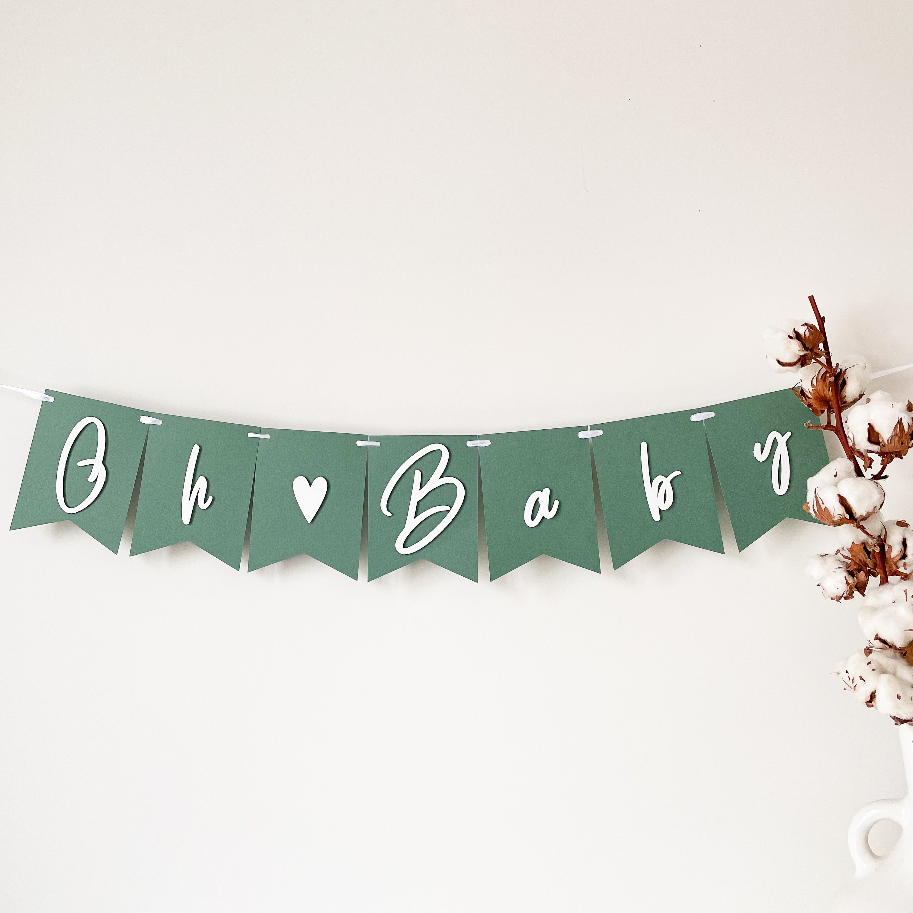 Sage Green Baby Shower Banner - Gender Neutral Decor - Oh Baby Sign