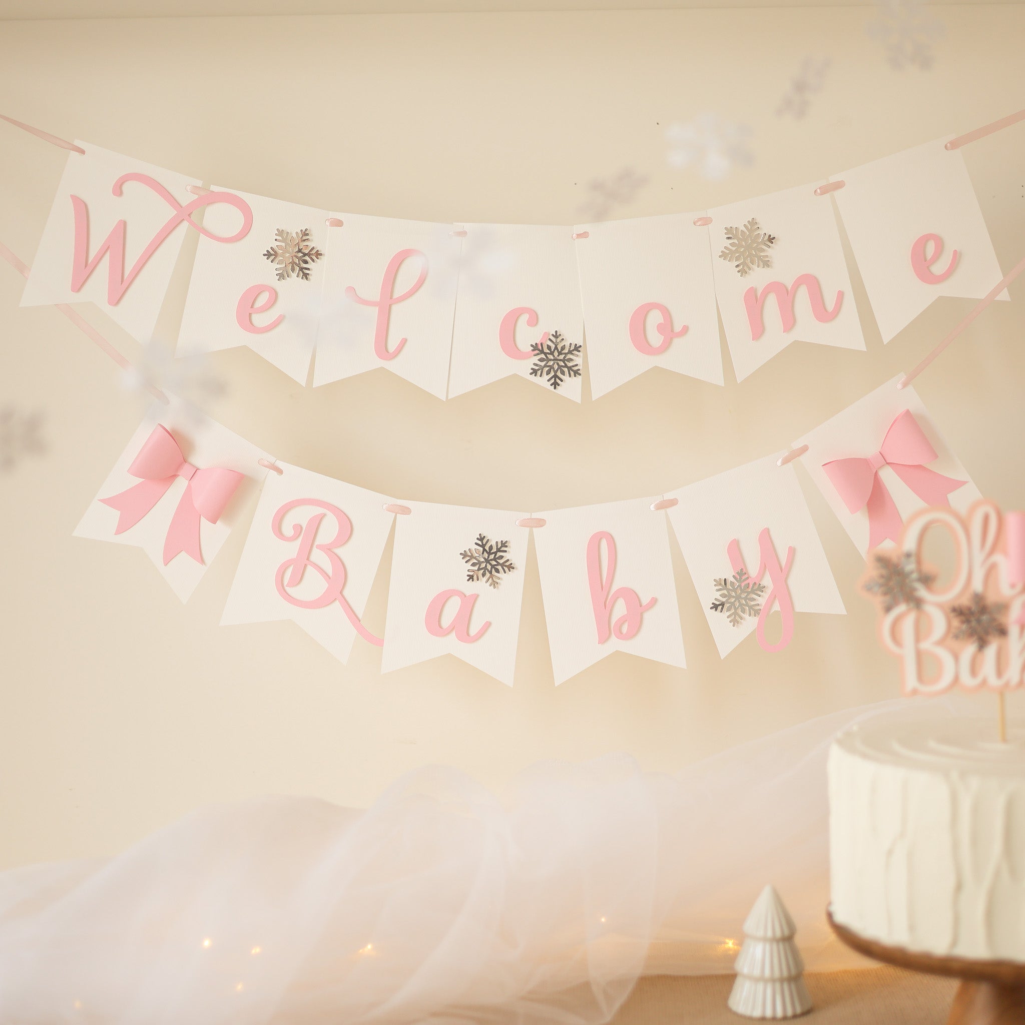 Pink Bow Baby It's Cold Outside Banner - Winter Christmas Baby Shower