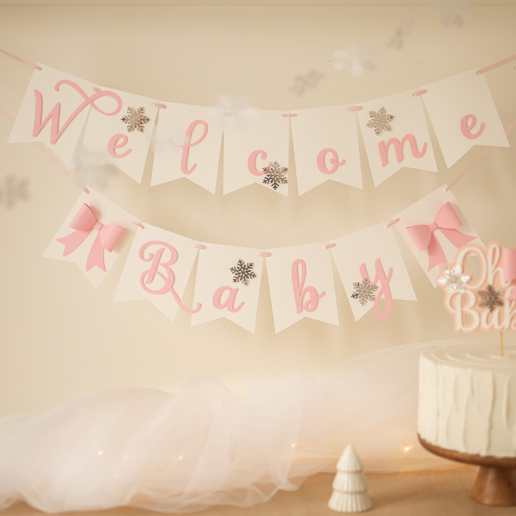 Pink Bow Baby It's Cold Outside Banner - Winter Christmas Baby Shower
