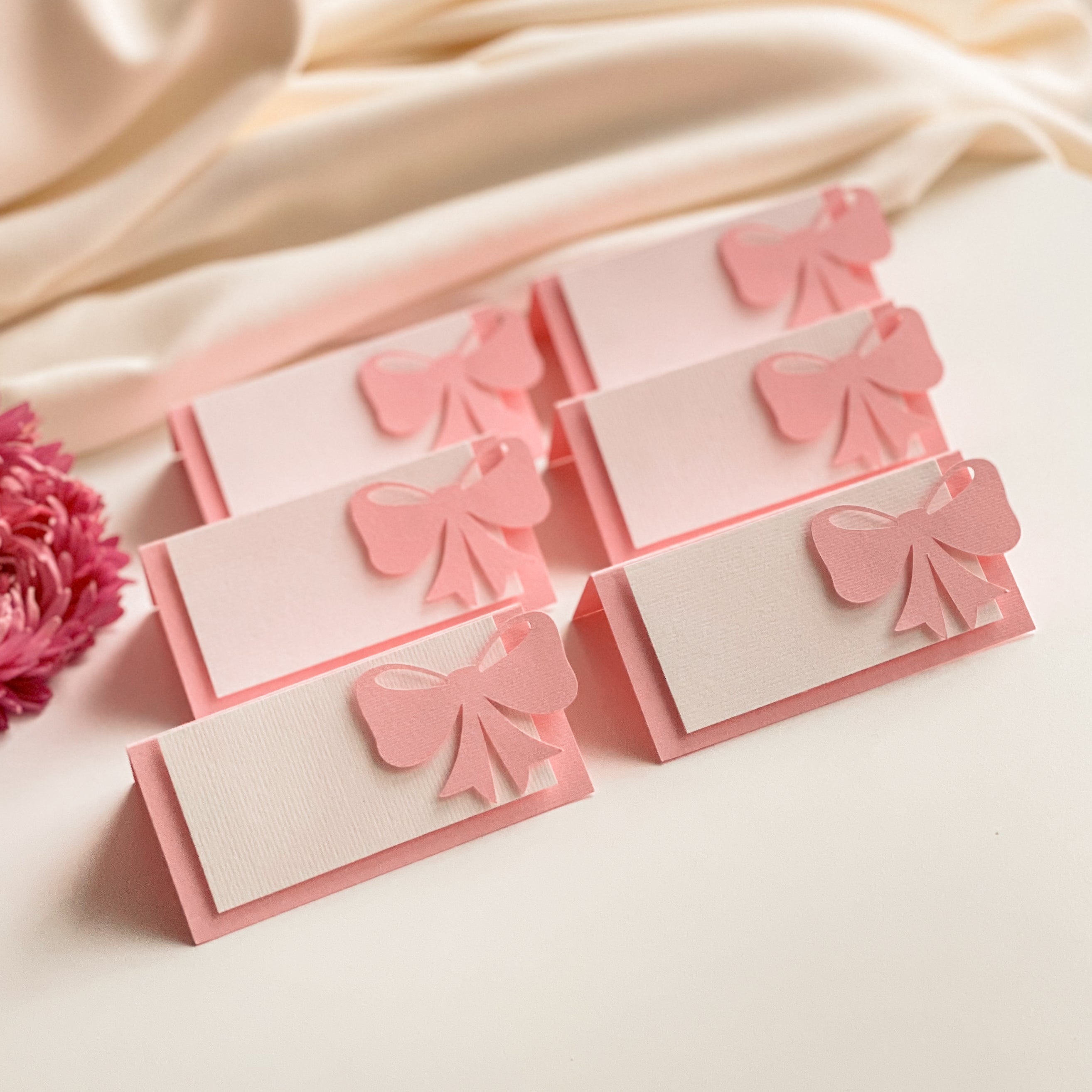 Pink Bow Place Cards Pink Blush Baby Shower Coquette Place Cards 