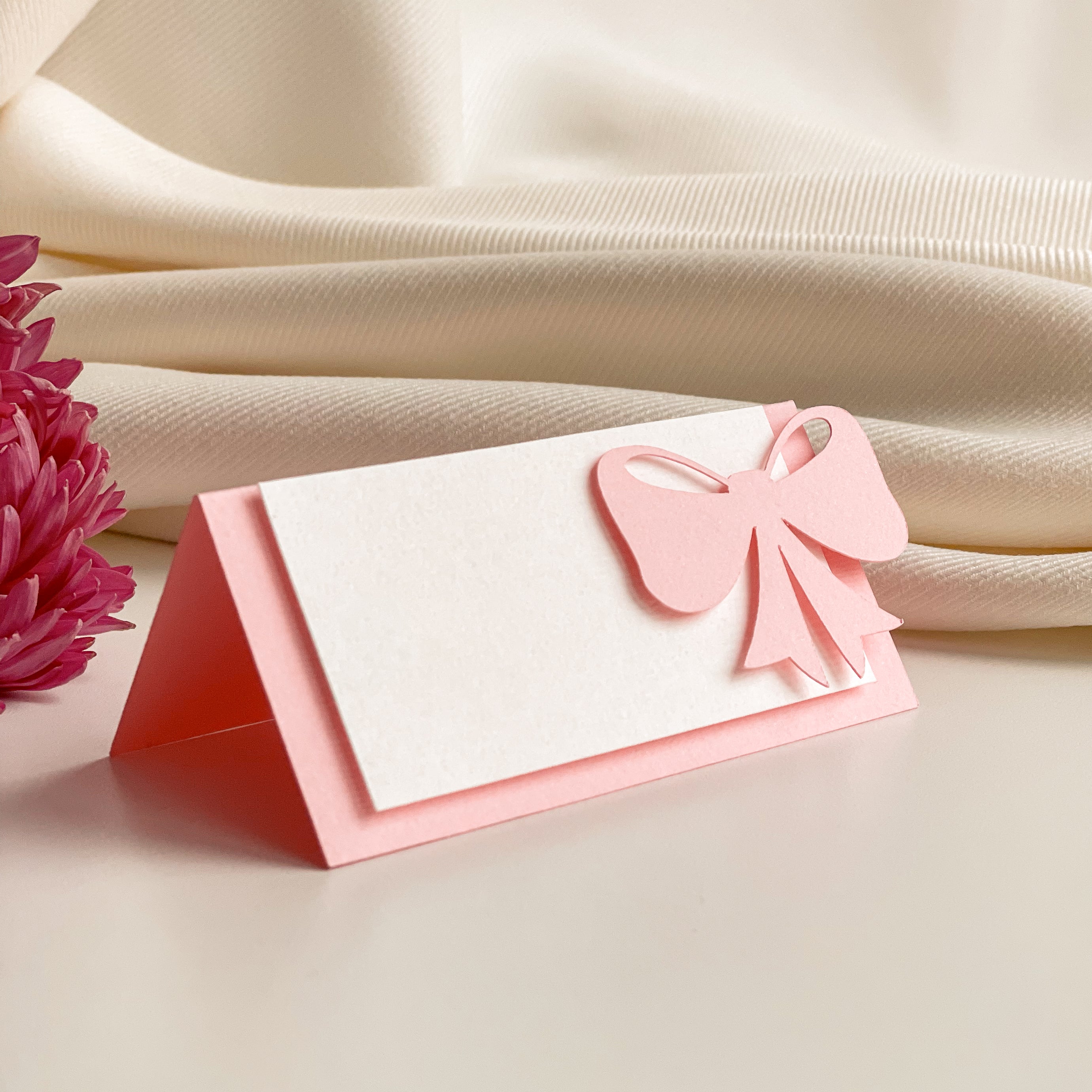 Pink Bow Place Cards Pink Blush Baby Shower Coquette Place Cards 