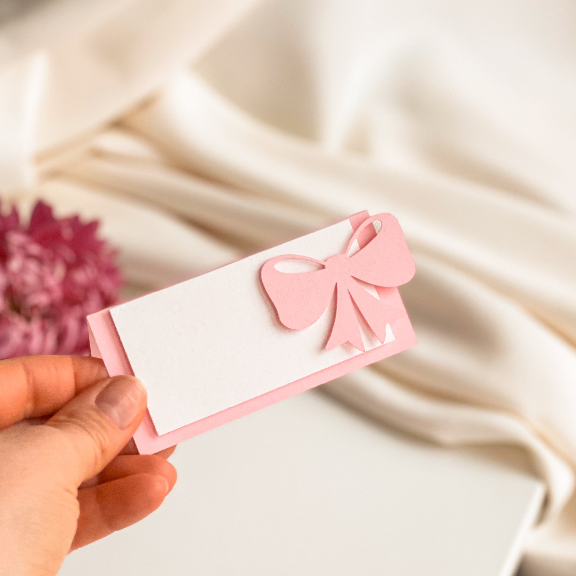 Pink Bow Place Cards Pink Blush Baby Shower Coquette Place Cards 