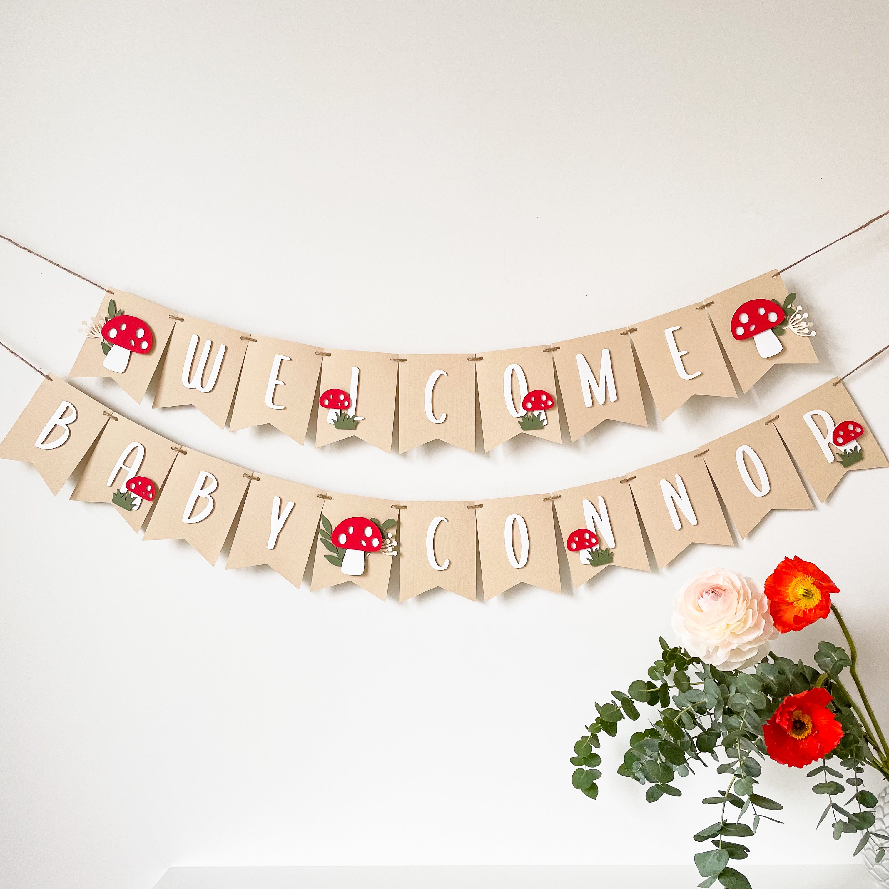 Mushroom Welcome Baby Banner Custom Baby Shower Banner Baby Earthy Party