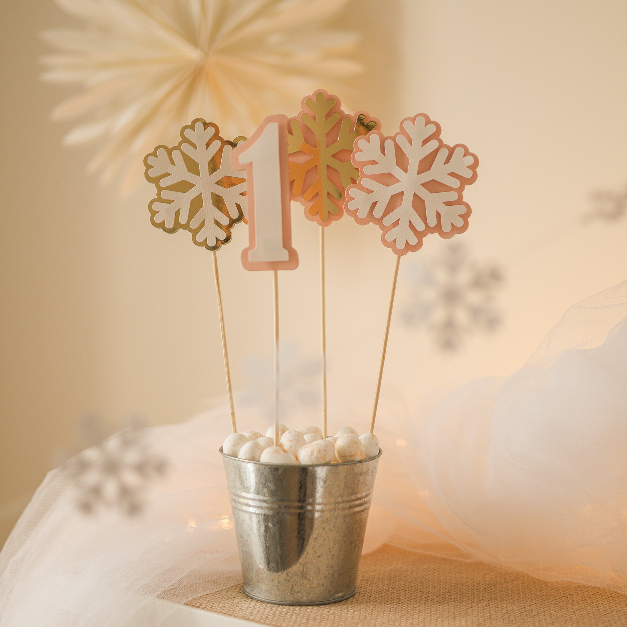 Winter Onederland 1st Birthday Snowflake Centerpiece Set (4 Pcs)