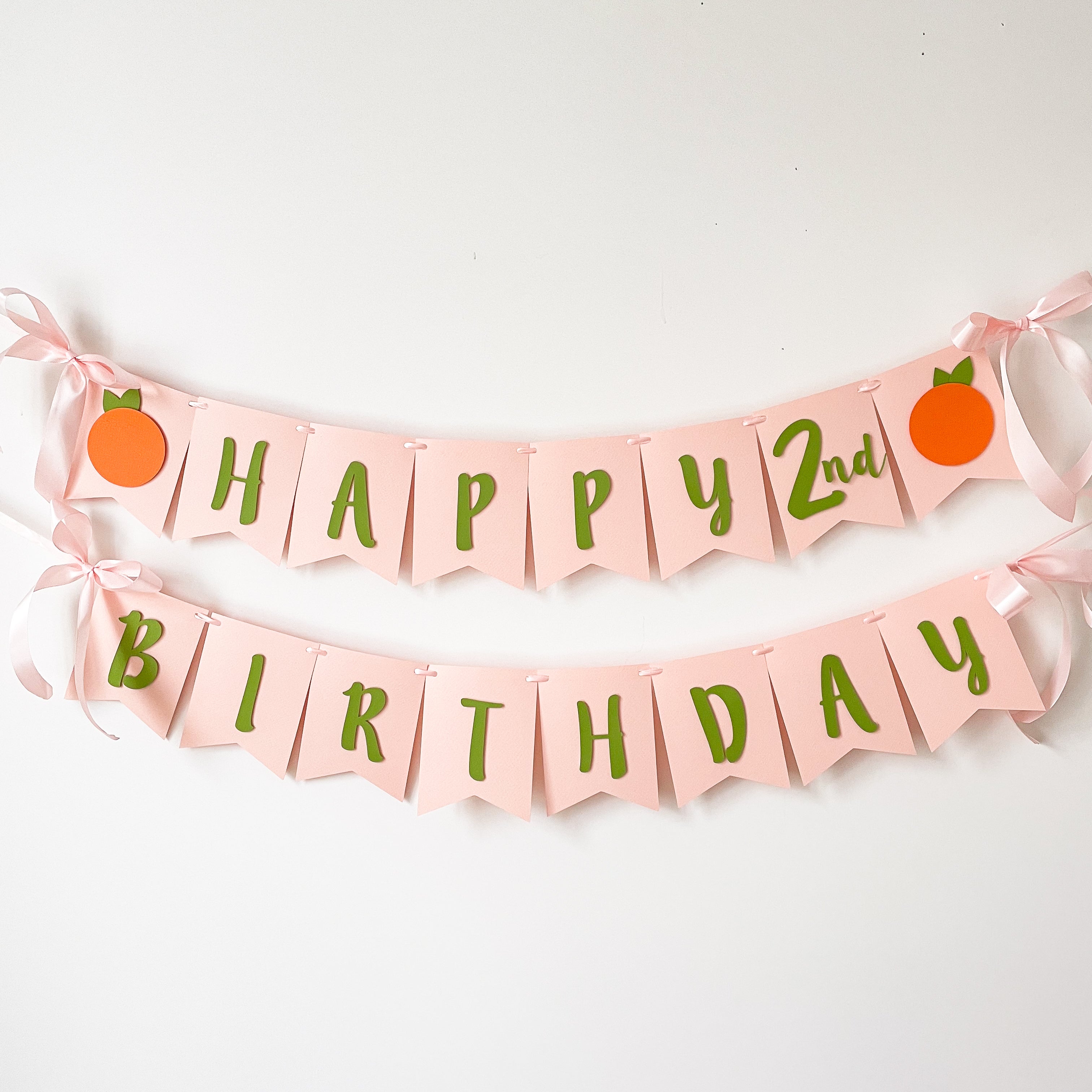 Happy 2nd Birthday banner with orange for Girl Birthday party