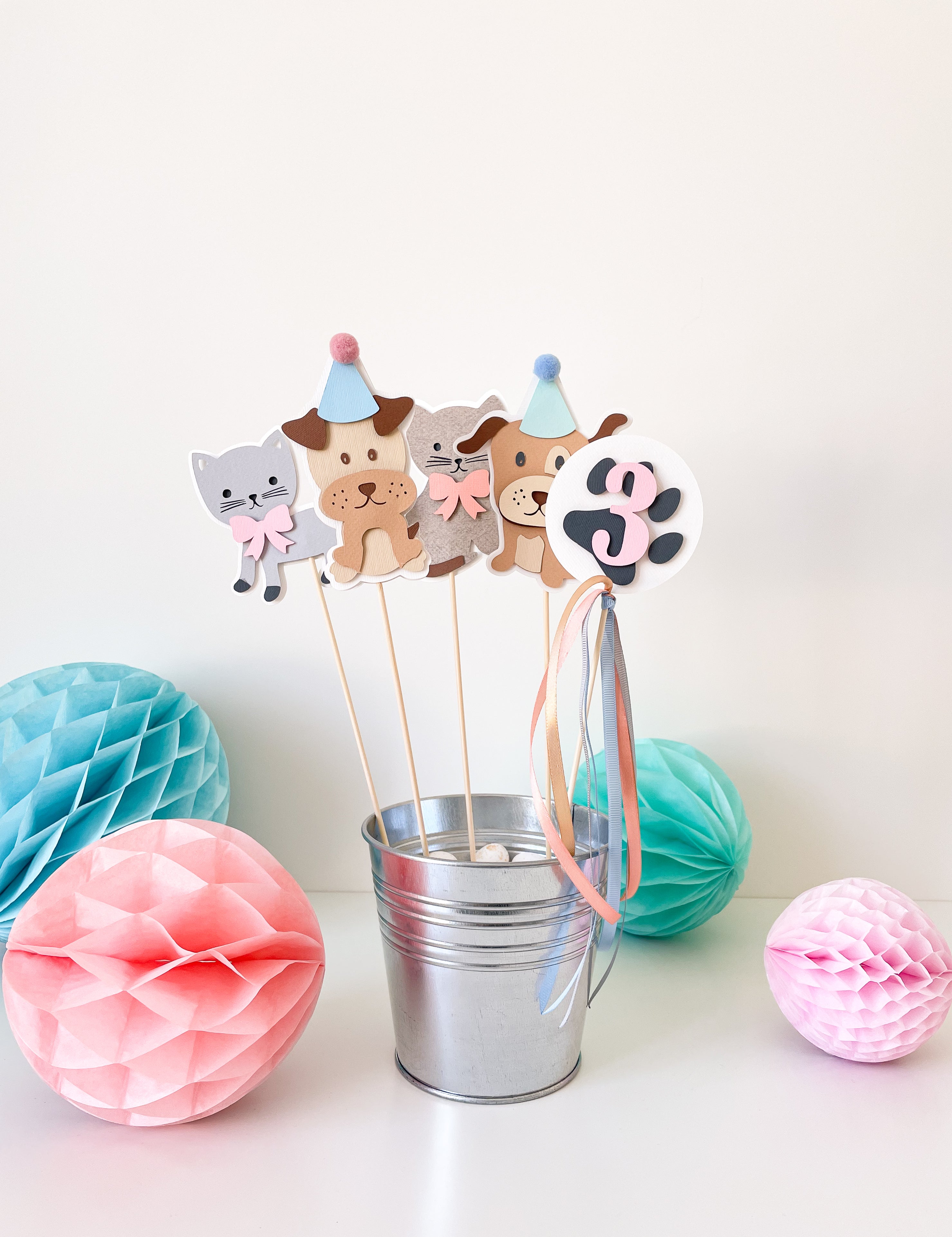 Dog&Cat Centerpieces Dog&Cat Birthday Decorations Paw party Dog Cat Birthday Pet Adoption Party Let's Pawty Puppies and Kitties Birthday Adopt a Puppy 