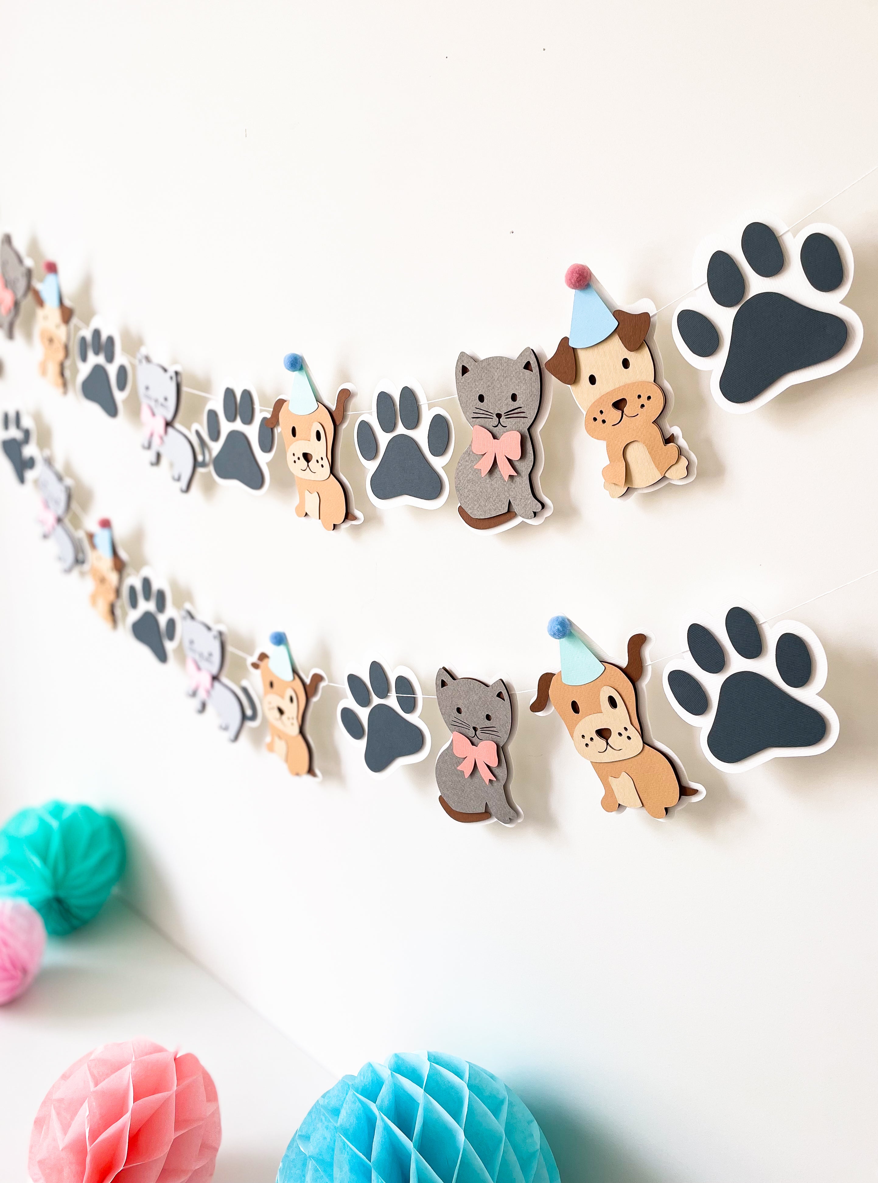 Dog and Cat Birthday Decorations Puppy Kitten Garland Pet Adoption Party Let's Pawty Puppies and Kitties Birthday Puppy Themed Adopt a Puppy