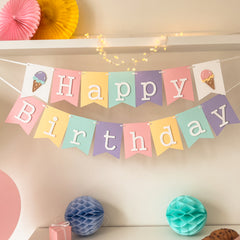 Pastel Ice Cream Birthday Banner for 1st birthday party decorations