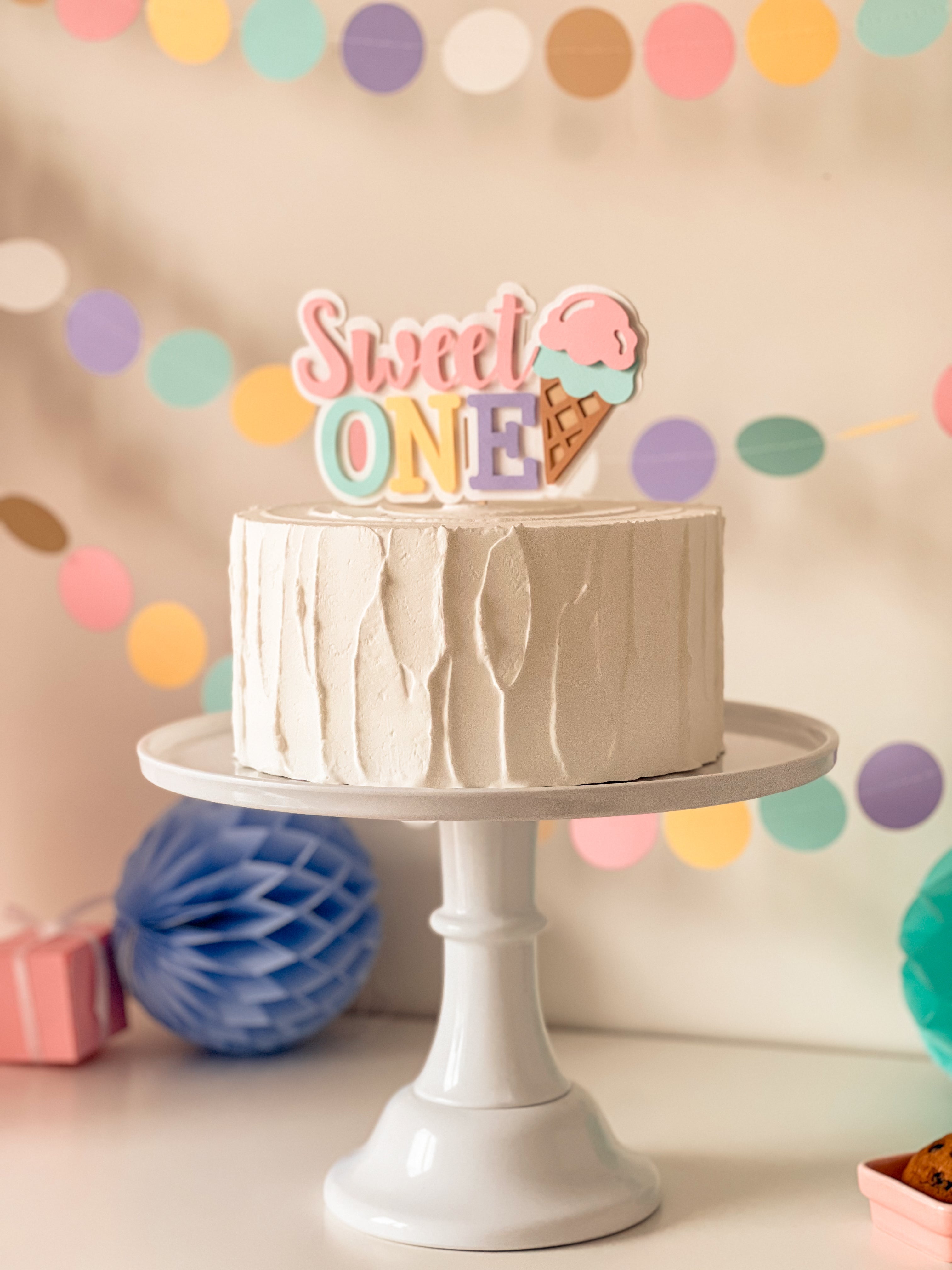 Sweet One Cake Topper Ice Cream First Birthday Decor 