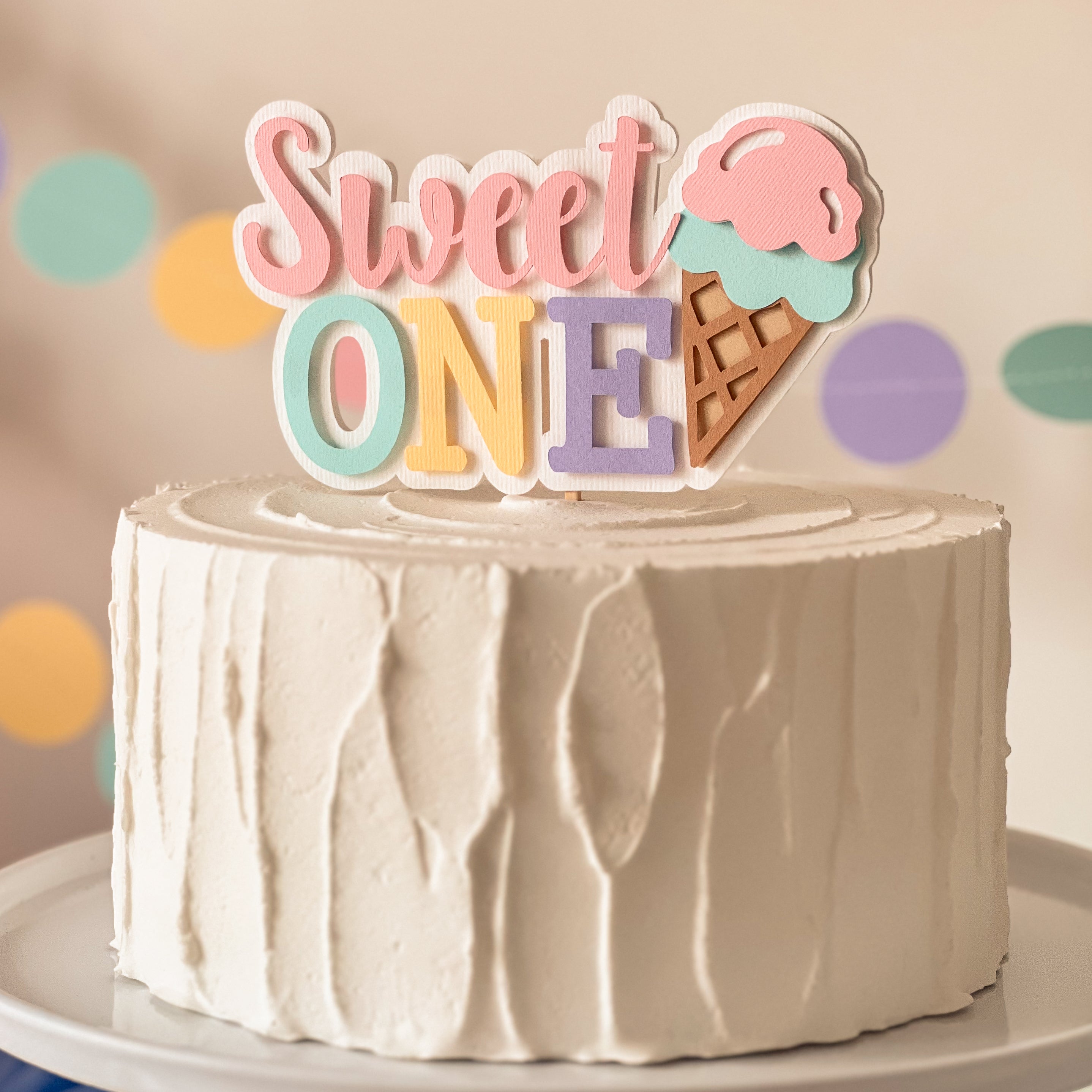 Sweet One Cake Topper Ice Cream First Birthday Decor 