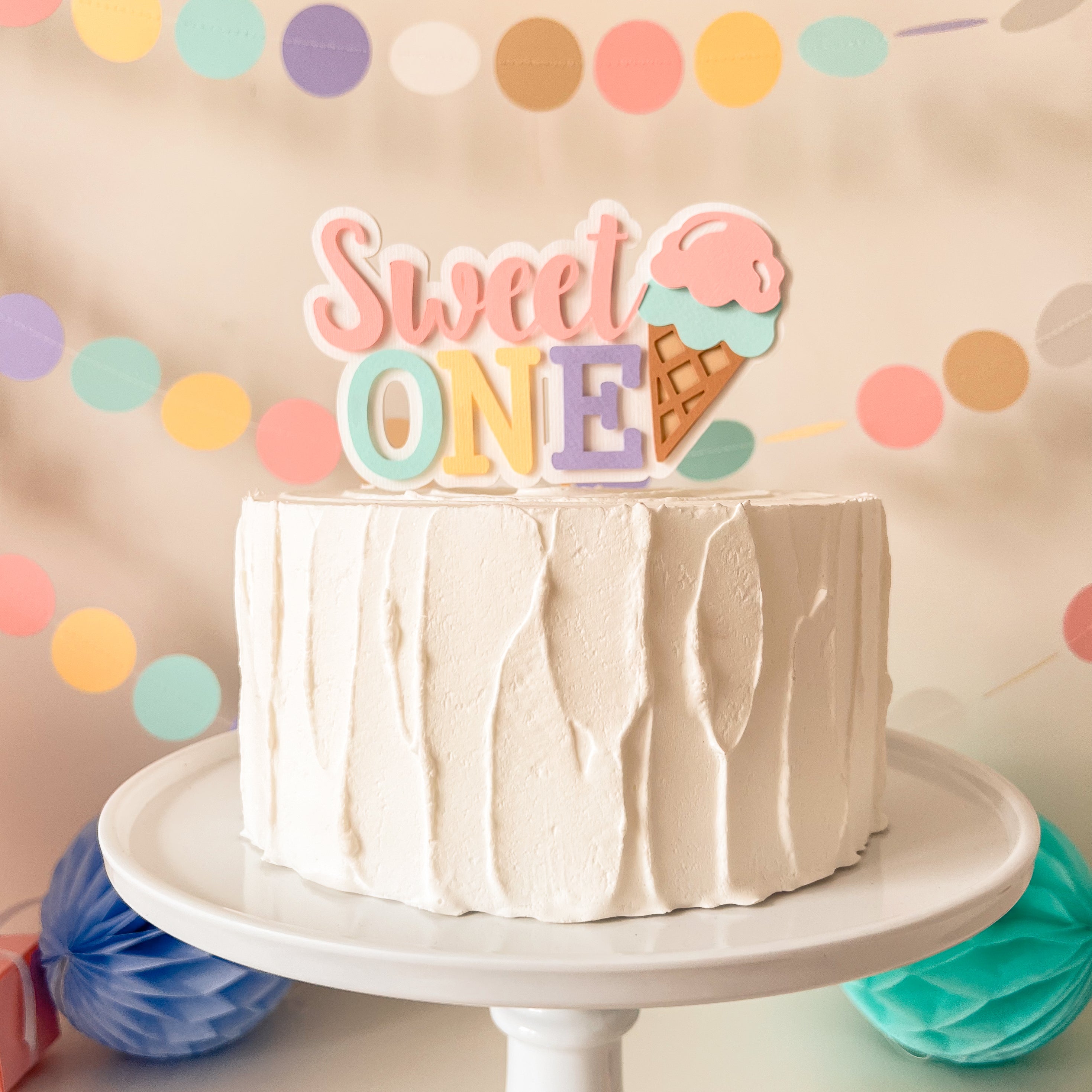 Sweet One Cake Topper Ice Cream First Birthday Decor 