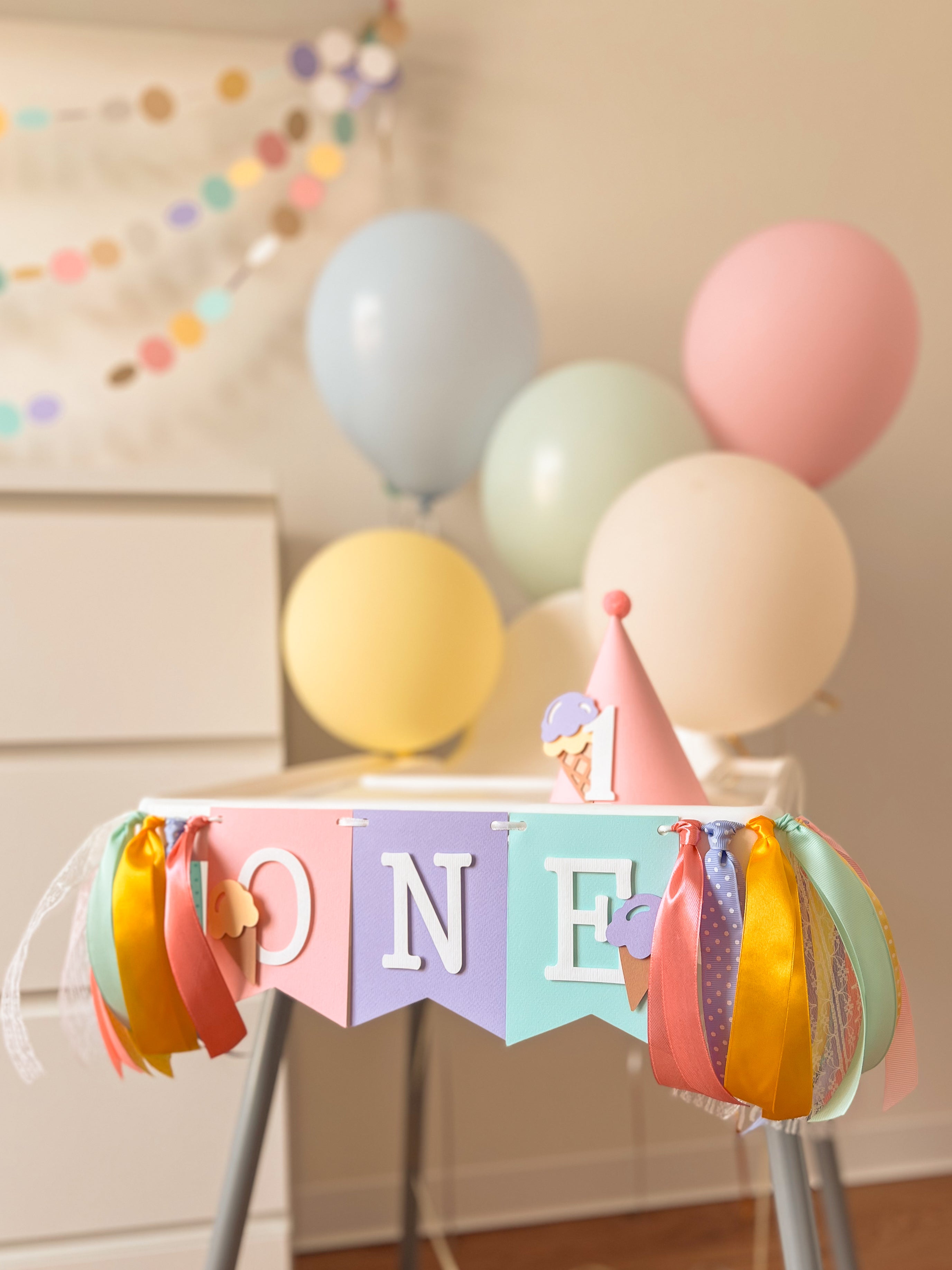 Ice Cream Birthday High Chair Banner Here's the Scoop Birthday party