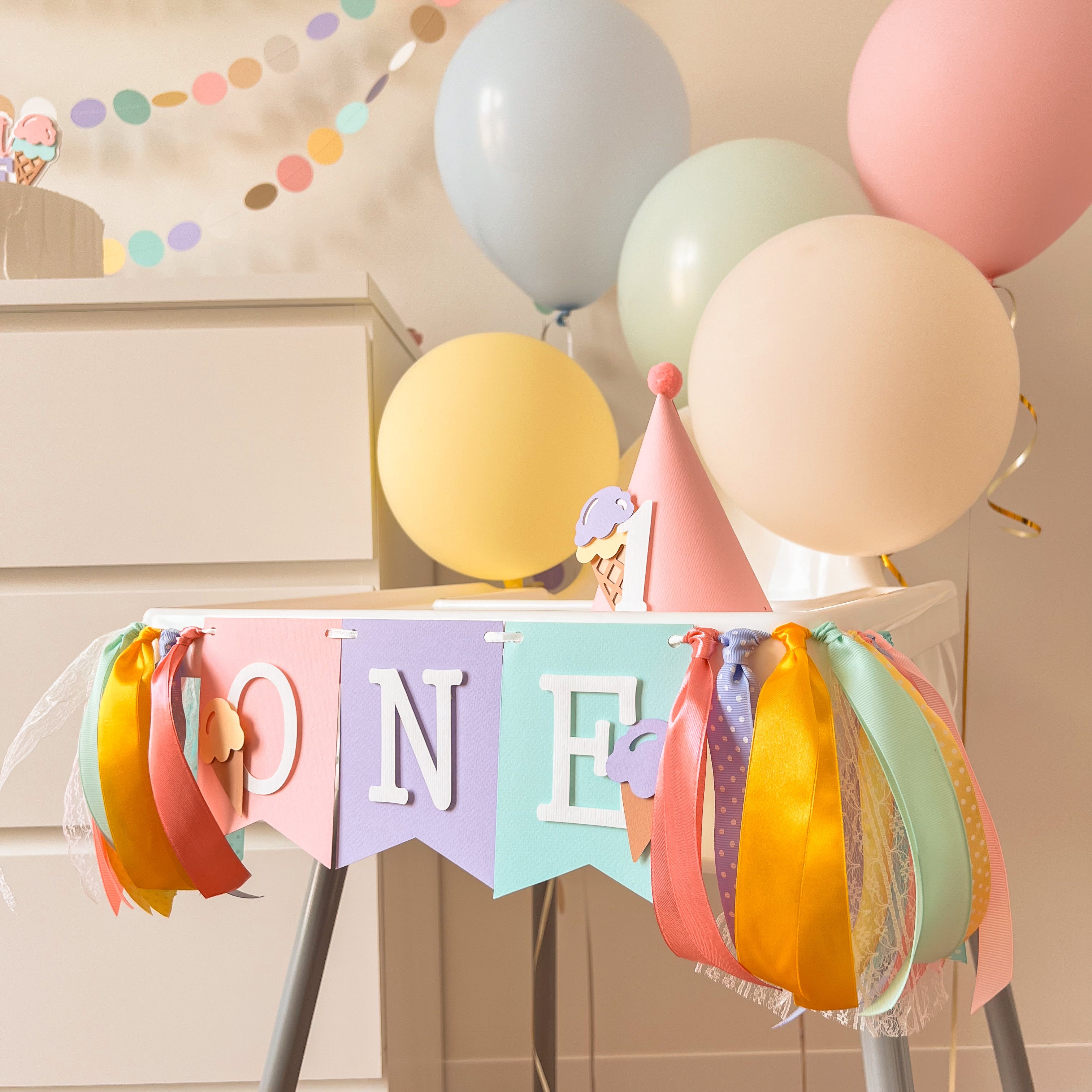 Ice Cream Birthday High Chair Banner Here's the Scoop Birthday party