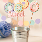 Donut Birthday Centerpieces Sticks with Two Sweet Number 2 and Pastel Donuts Table Toppers