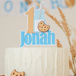 One Sweet Boy Name Cake Topper, Milk & Cookies Party Decorations 