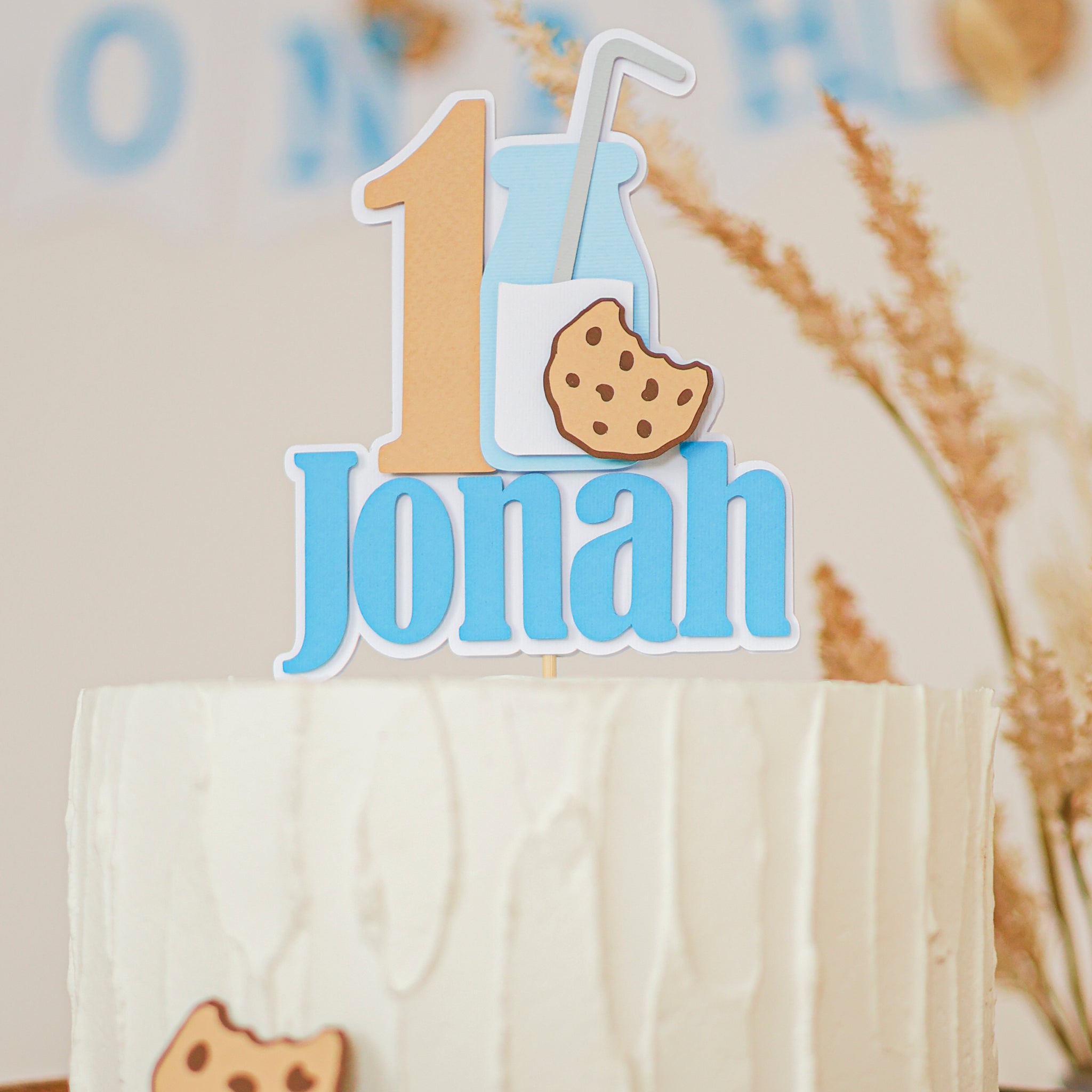 One Sweet Boy Name Cake Topper, Milk & Cookies Party Decorations 