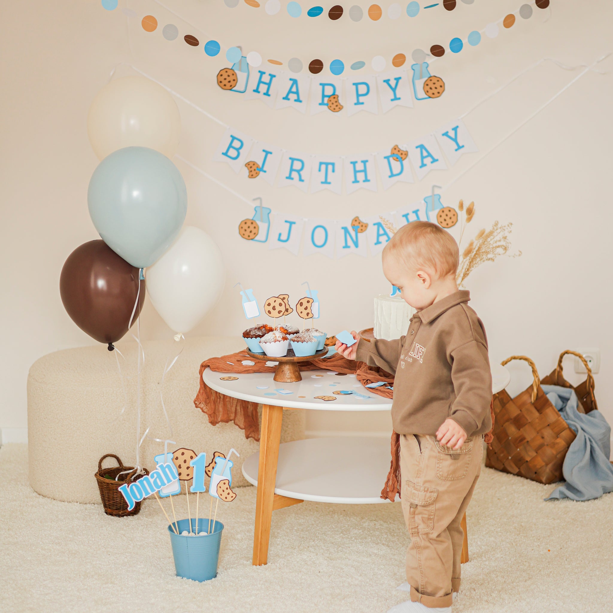 Milk Cookies Cupcake Toppers, Boy First Birthday Decorations, One Sweet Boy, Baby Boy Shower
