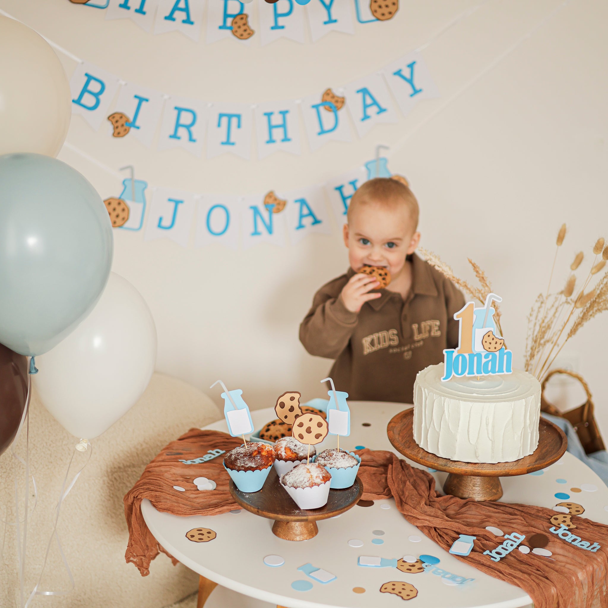 Milk and Cookies Milestone Banner, One Sweet Year Boy