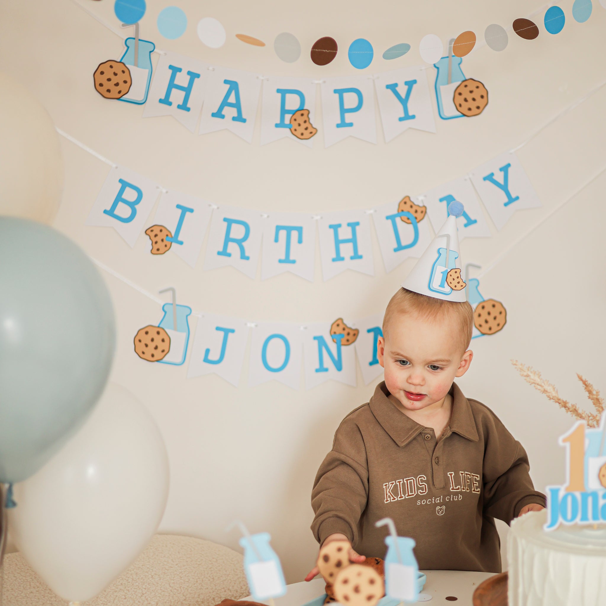 One Sweet Boy Party Hat, Milk and Cookies First Birthday
