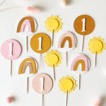 Girl Boho Sun Cupcake Toppers Boho Sun themed Here Comes the Sun Birthday Boho Sunshine First Birthday