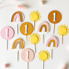 Girl Boho Sun Cupcake Toppers Boho Sun themed Here Comes the Sun Birthday Boho Sunshine First Birthday