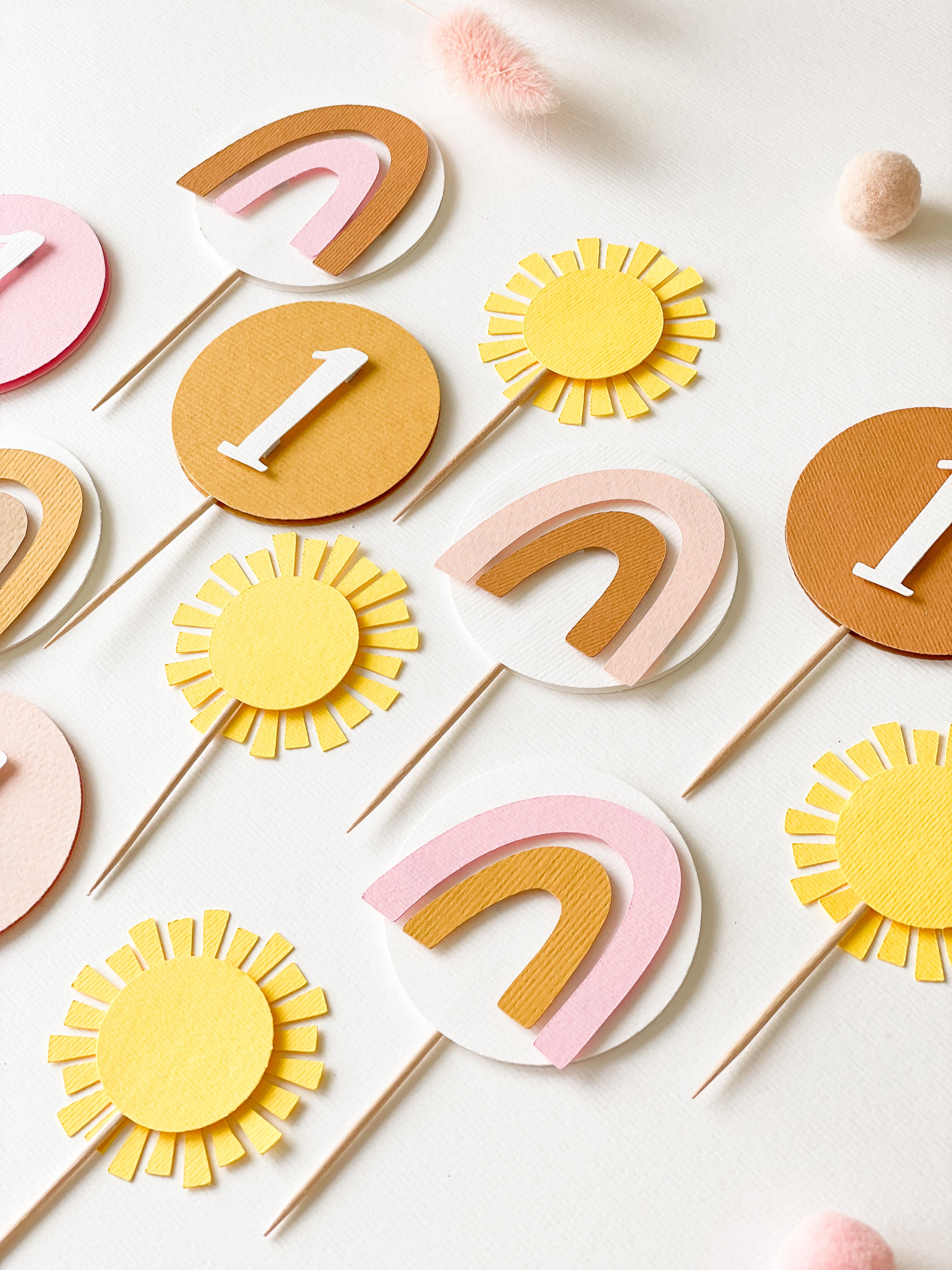 Girl Boho Sun Cupcake Toppers Boho Sun themed Here Comes the Sun Birthday Boho Sunshine First Birthday