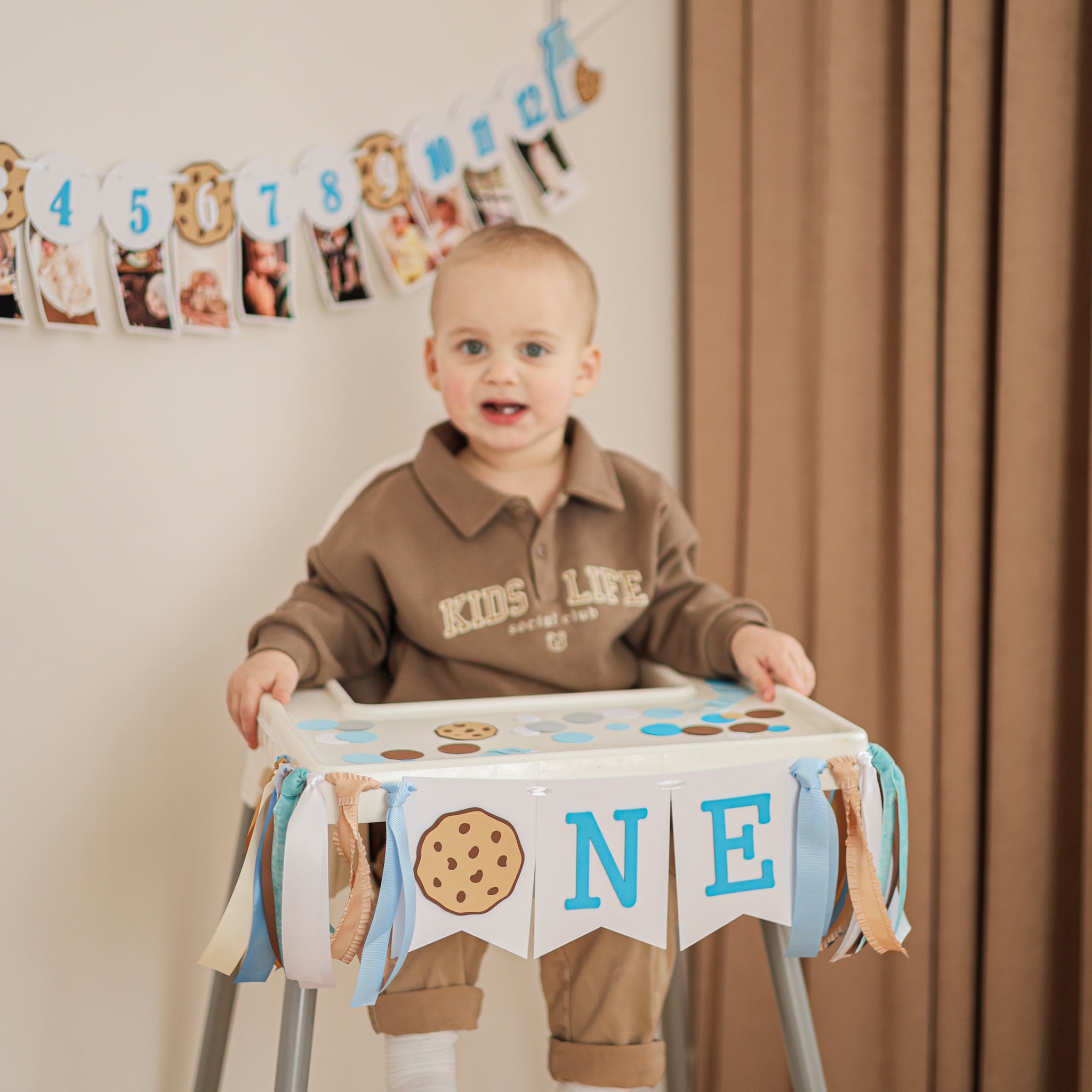 Blue Milk & Cookies Highchair Banner, One Sweet Cookies