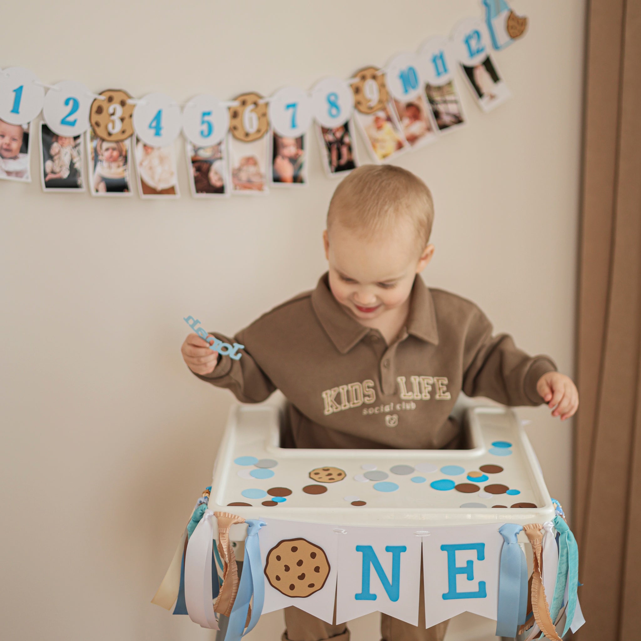 Milk and Cookies Milestone Banner, One Sweet Year Boy