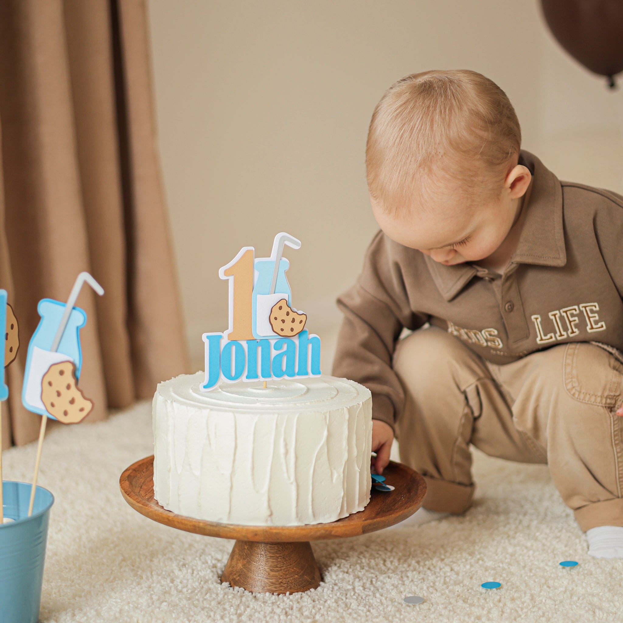 One Sweet Boy Cake Topper, Milk & Cookies Party Decorations 