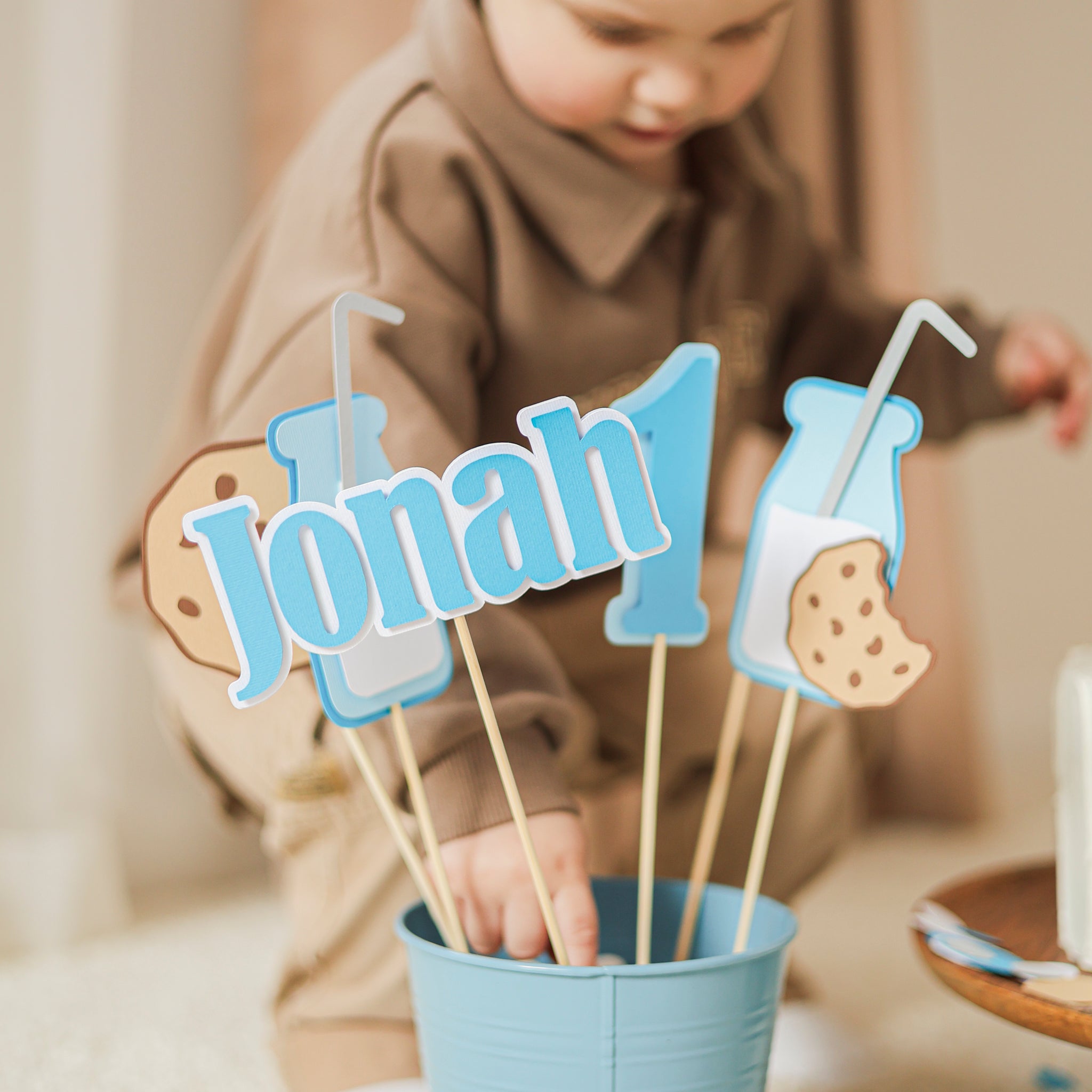 One Sweet Boy Centerpiece, Milk and Cookies 1st Birthday, Cake Toppers